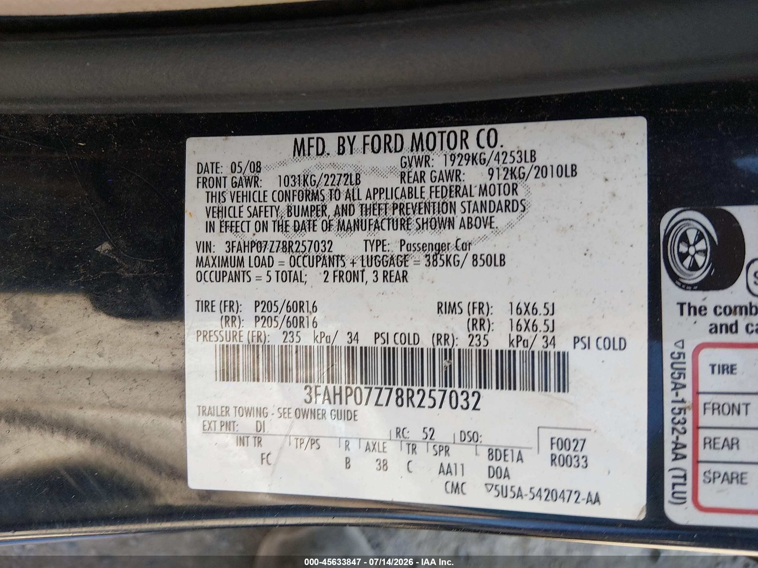 2008 Ford Fusion Se Черный vin: 3FAHP07Z78R257032