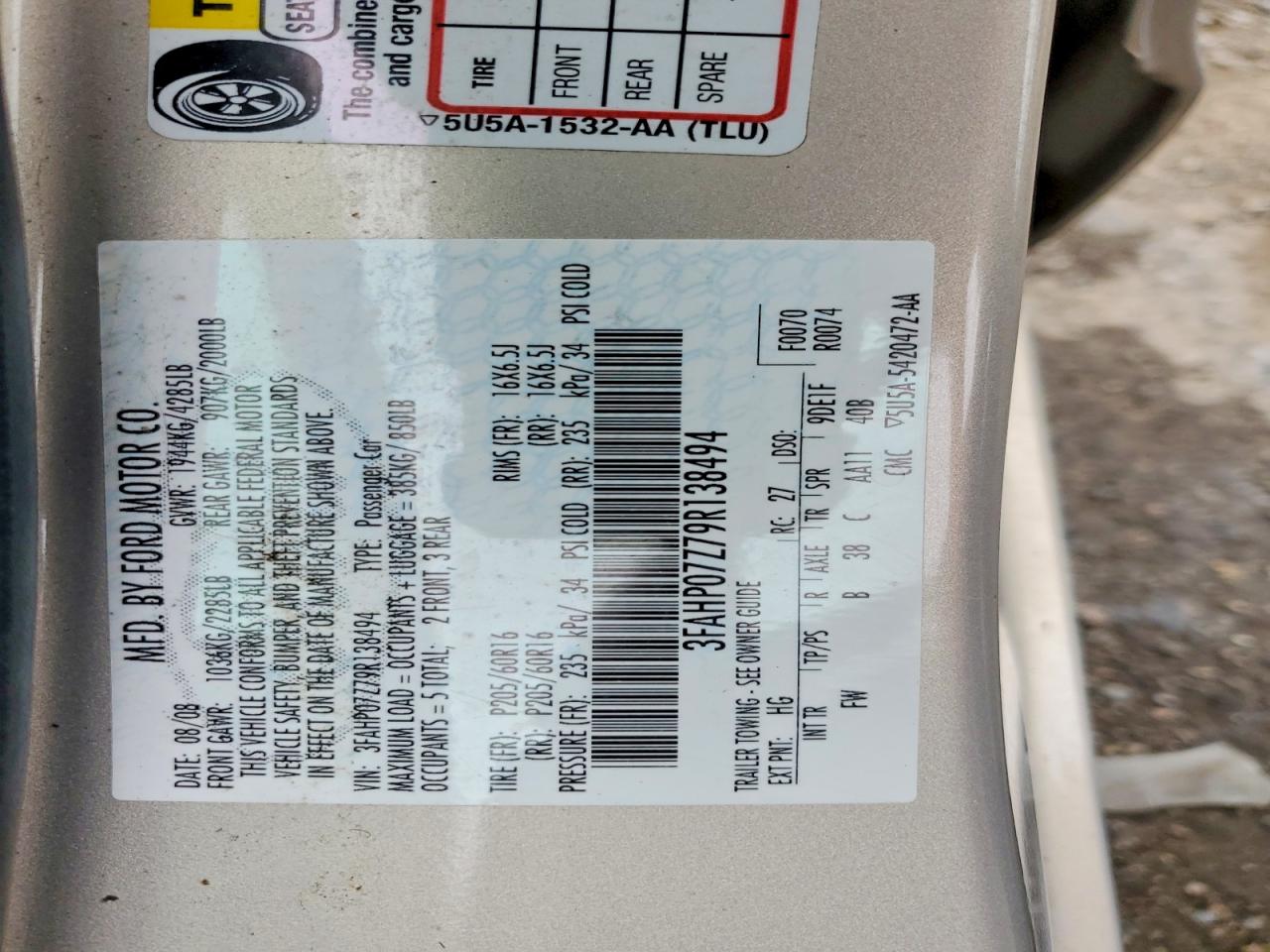 2009 Ford Fusion Se Silver vin: 3FAHP07Z79R138494