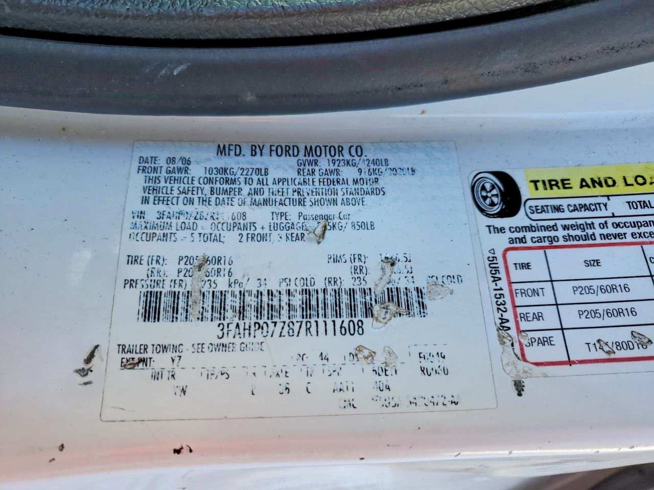 2007 Ford Fusion Se White vin: 3FAHP07Z87R111608