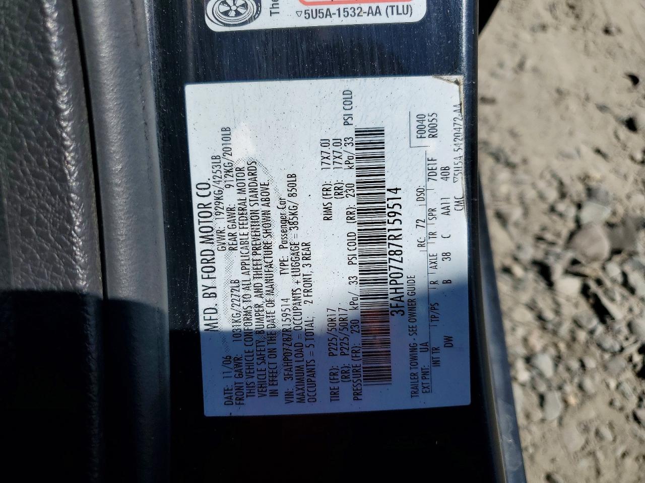 2007 Ford Fusion Se Black vin: 3FAHP07Z87R159514