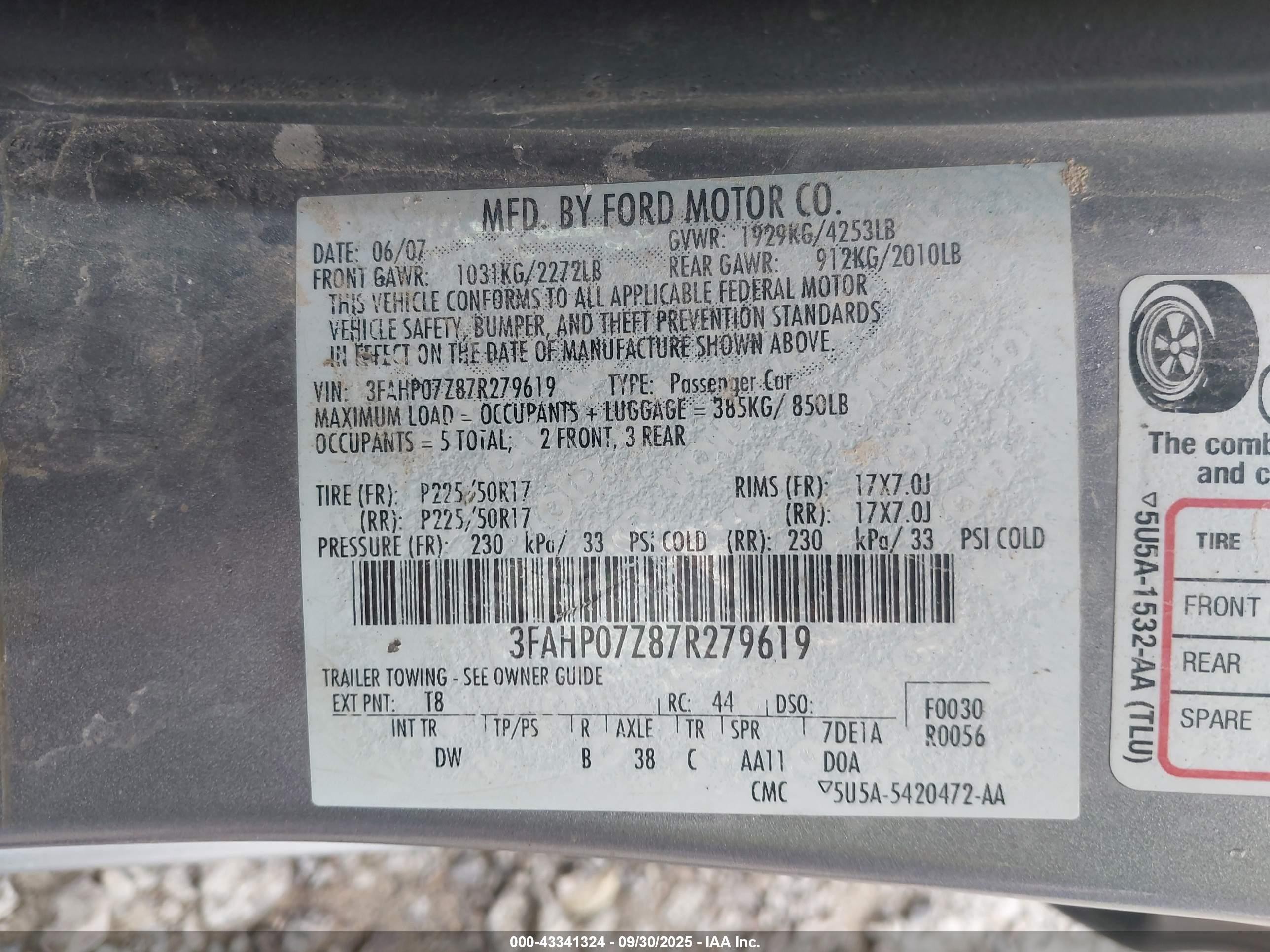 2007 Ford Fusion Se Серый vin: 3FAHP07Z87R279619
