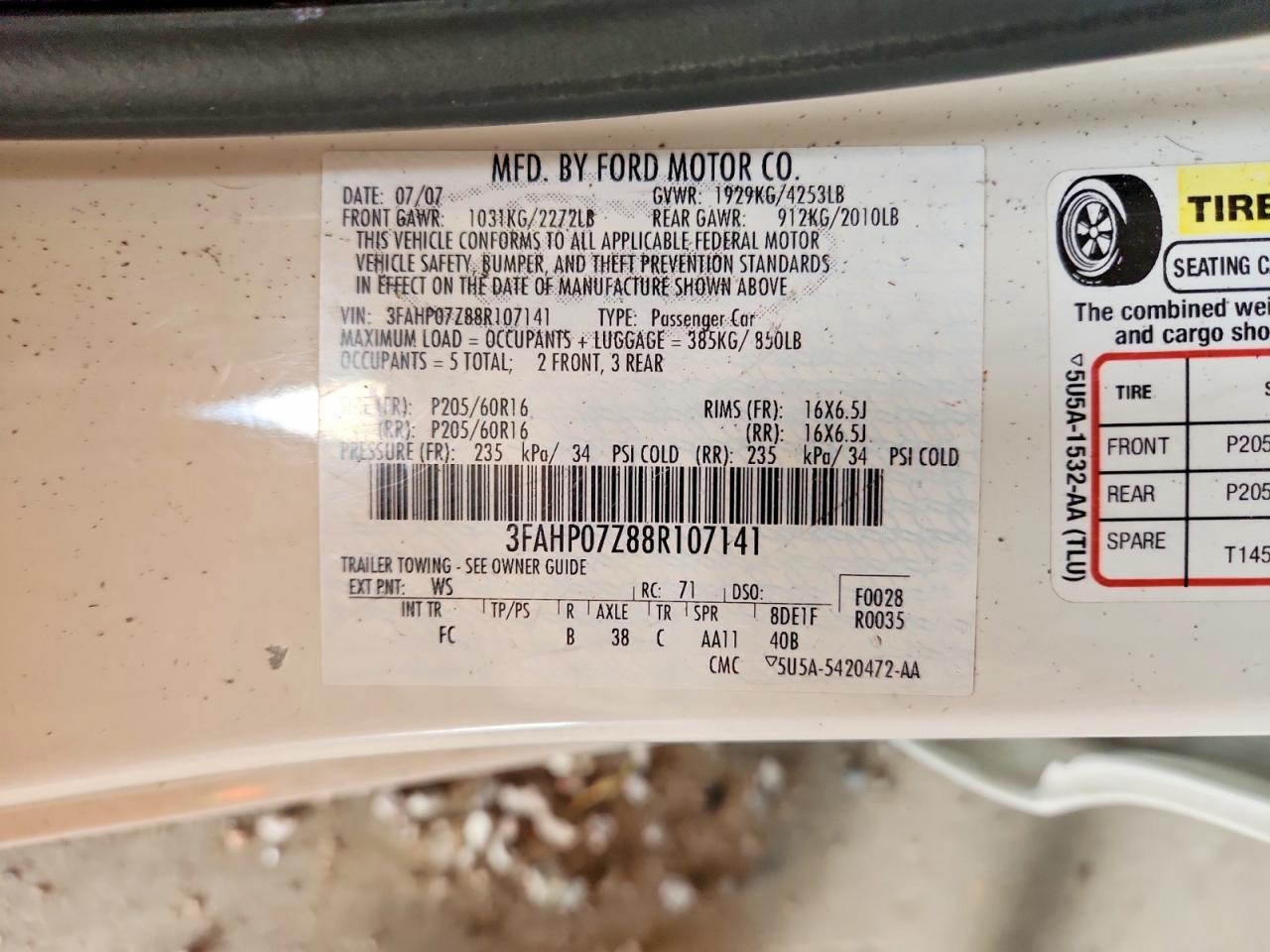 2008 Ford Fusion Se White vin: 3FAHP07Z88R107141