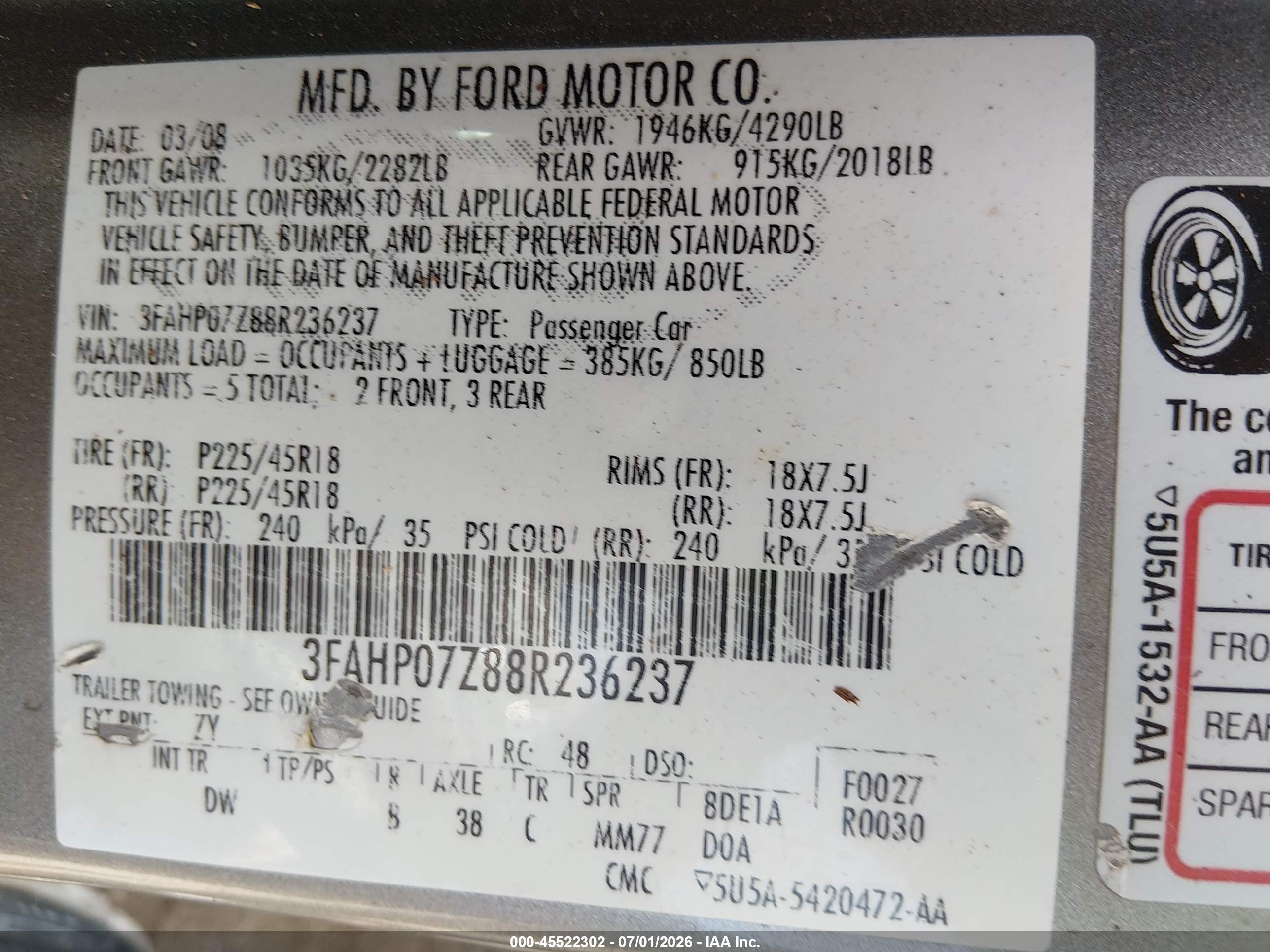 2008 Ford Fusion Se Silver vin: 3FAHP07Z88R236237