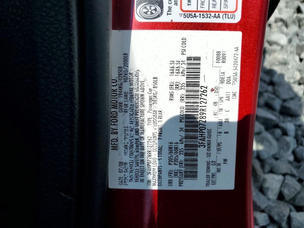 2009 Ford Fusion Se Red vin: 3FAHP07Z89R127262