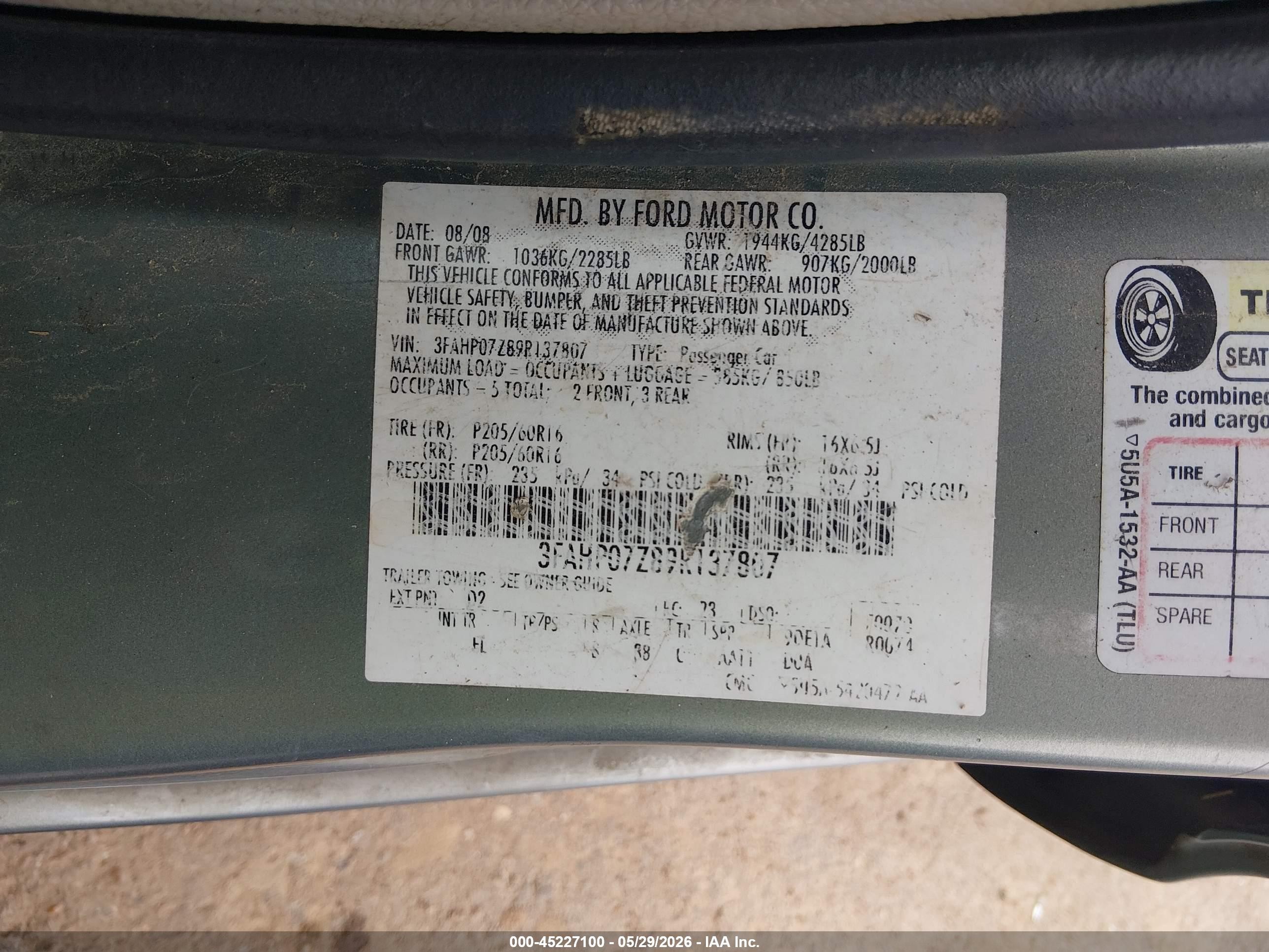 2009 Ford Fusion Se Серый vin: 3FAHP07Z89R137807
