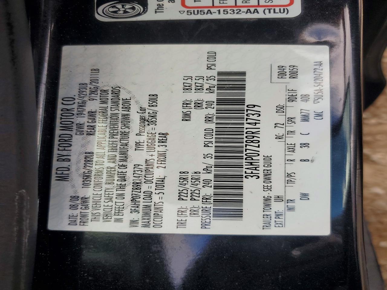 2009 Ford Fusion Se Black vin: 3FAHP07Z89R147379