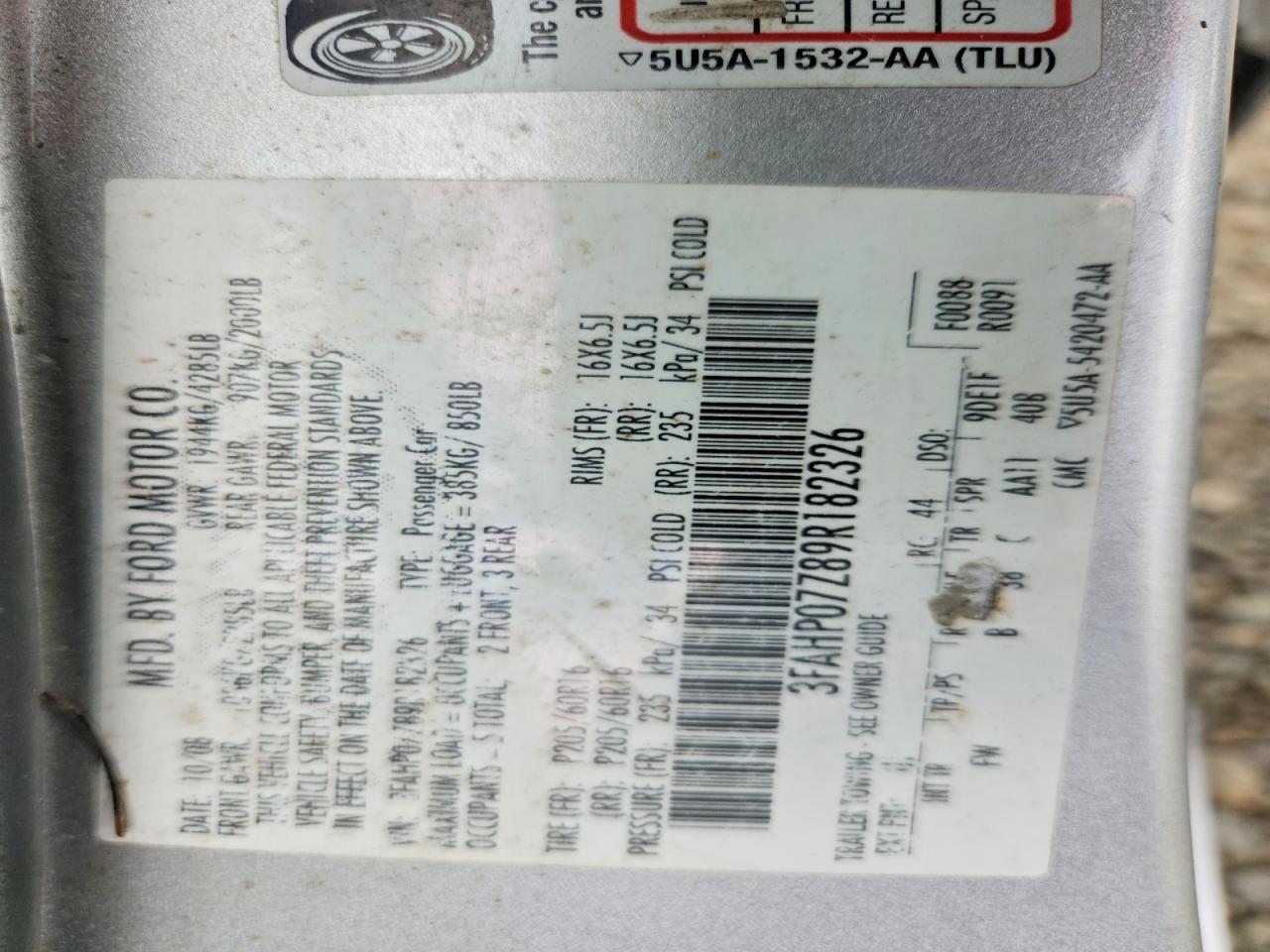 2009 Ford Fusion Se Silver vin: 3FAHP07Z89R182326