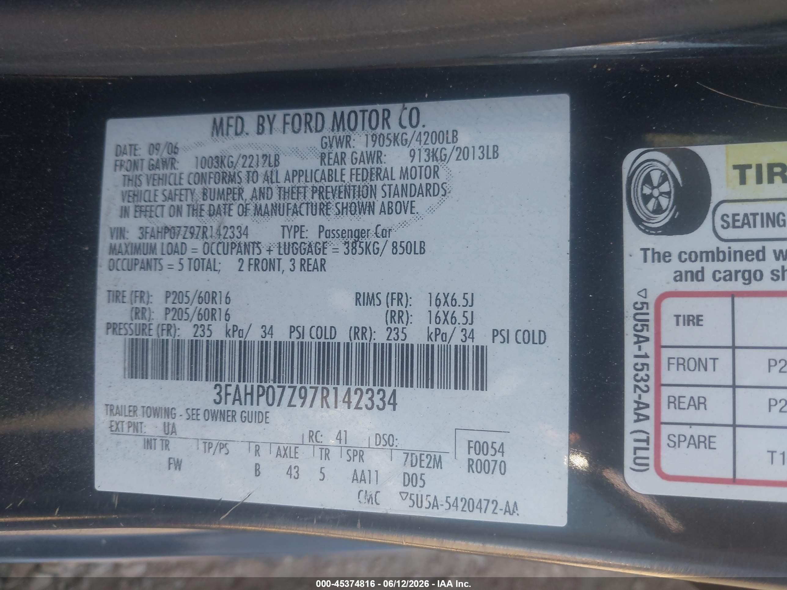 2007 Ford Fusion Se Black vin: 3FAHP07Z97R142334