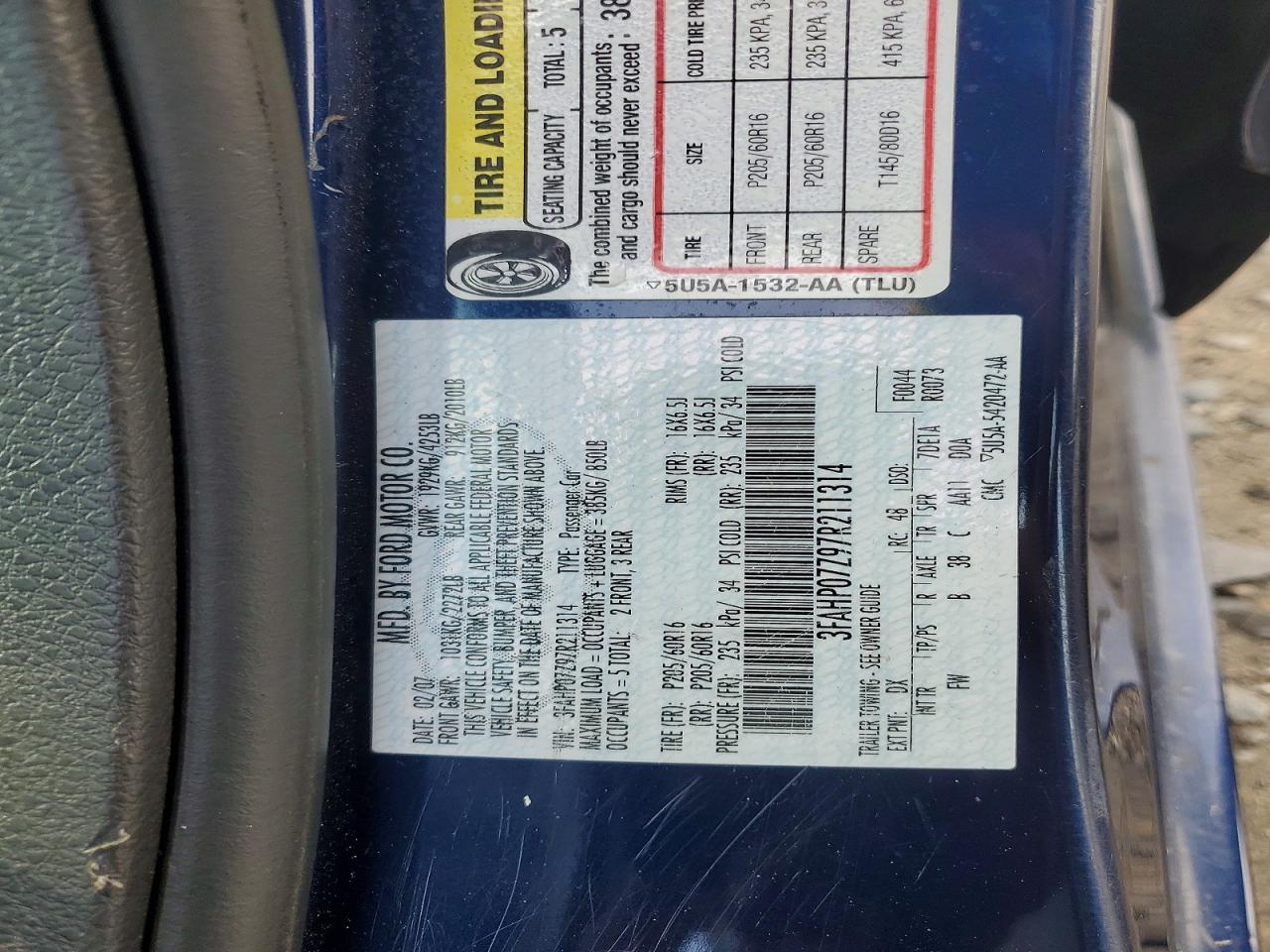 2007 Ford Fusion Se Blue vin: 3FAHP07Z97R211314
