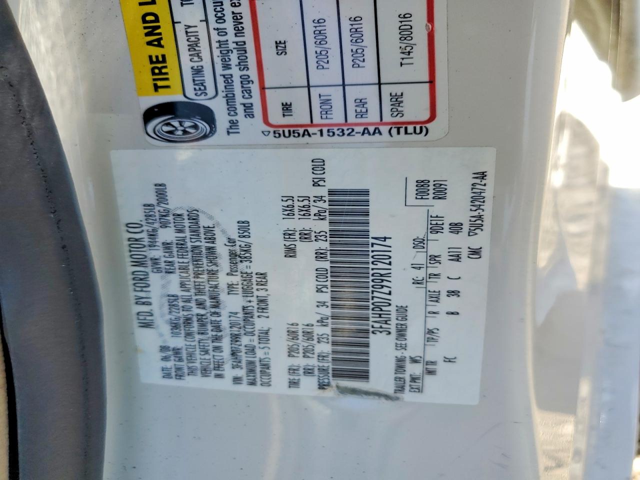 2009 Ford Fusion Se White vin: 3FAHP07Z99R120174