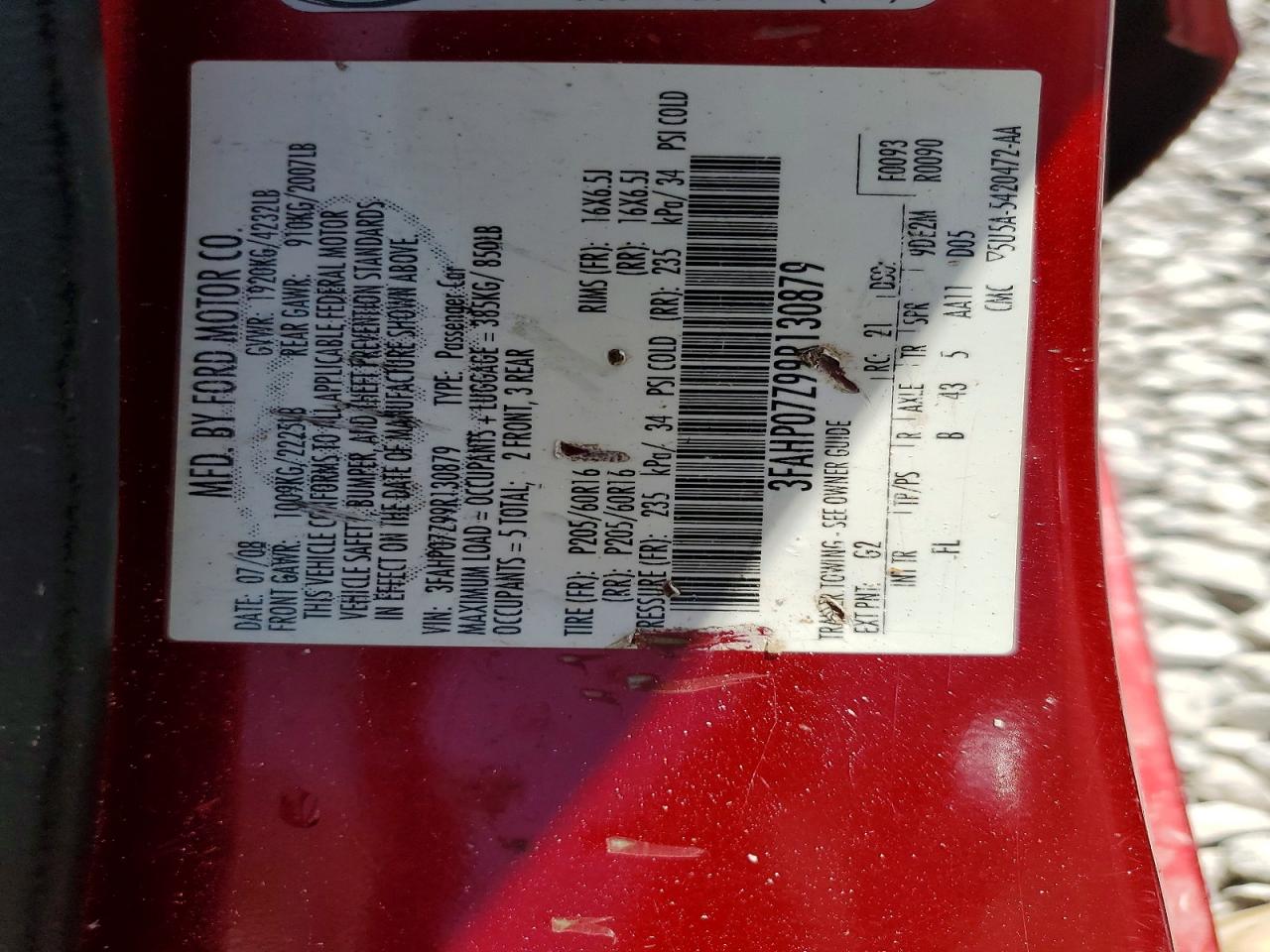 2009 Ford Fusion Se Red vin: 3FAHP07Z99R130879