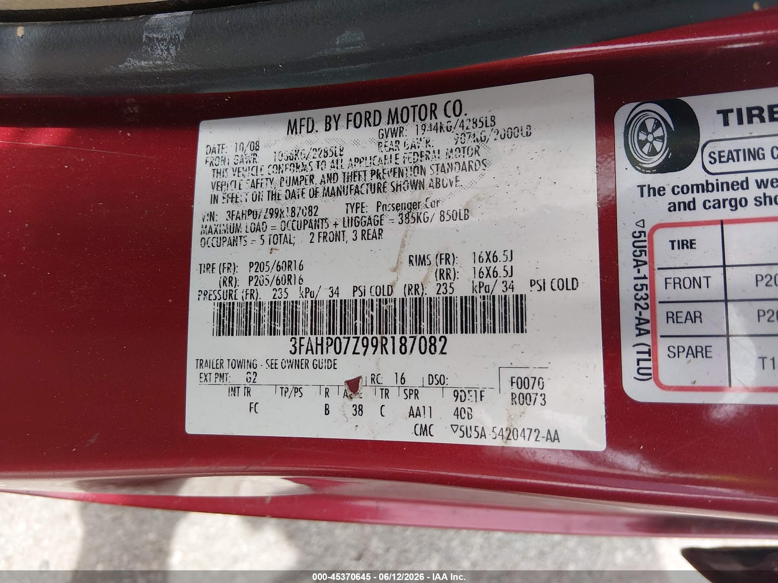 2009 Ford Fusion Se Red vin: 3FAHP07Z99R187082