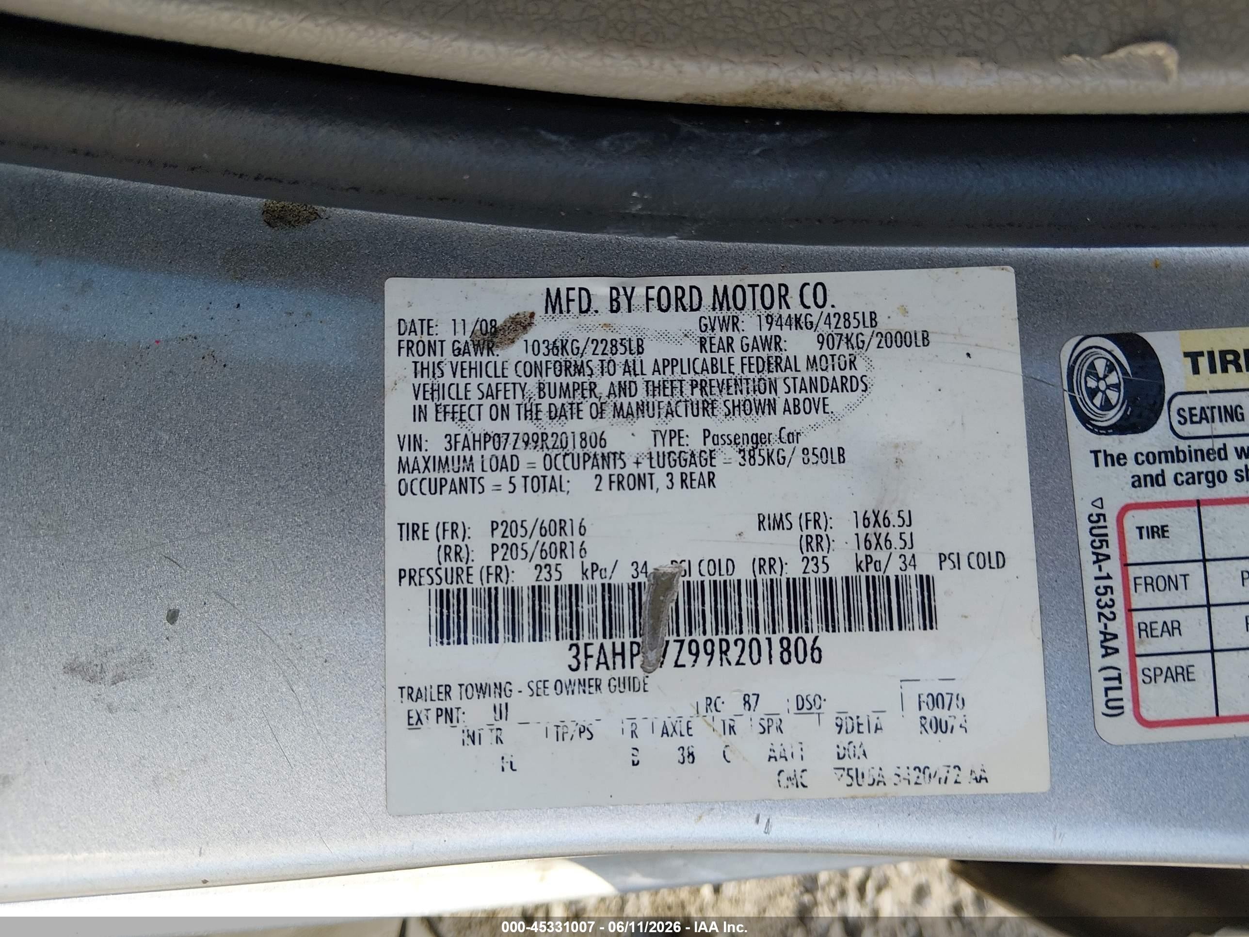 2009 Ford Fusion Se Silver vin: 3FAHP07Z99R201806