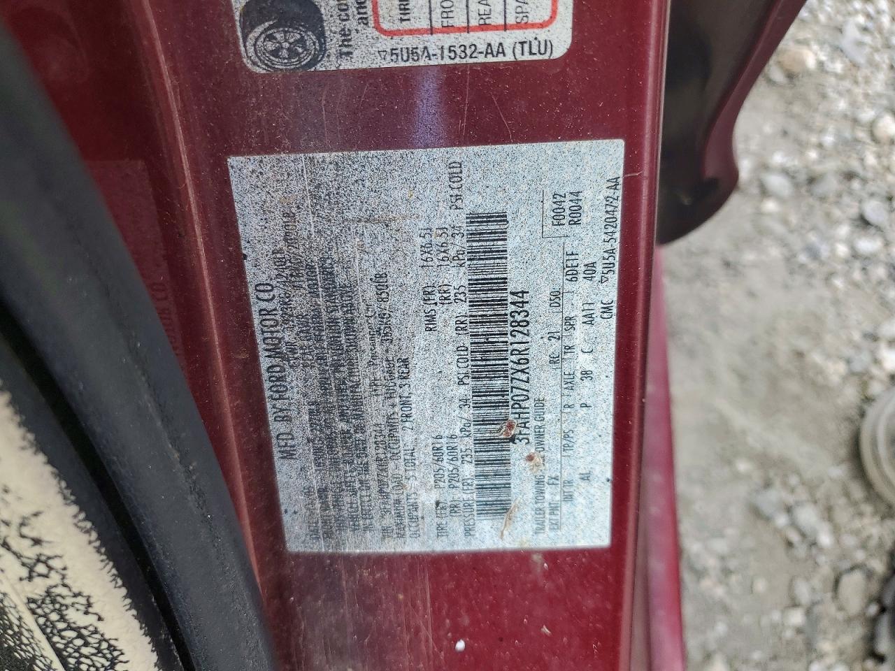2006 Ford Fusion Se Burgundy vin: 3FAHP07ZX6R128344