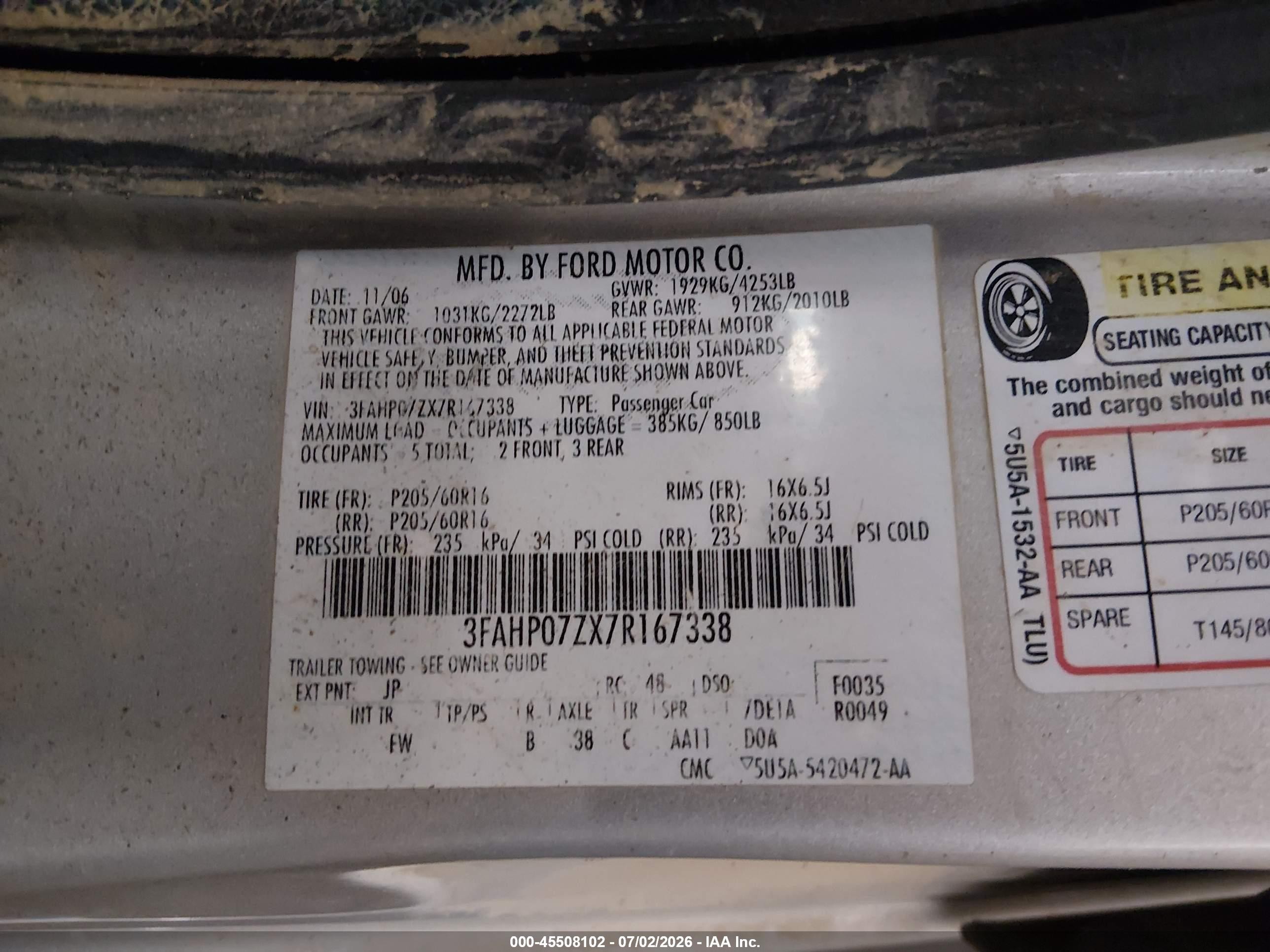 2007 Ford Fusion Se Серебряный vin: 3FAHP07ZX7R167338