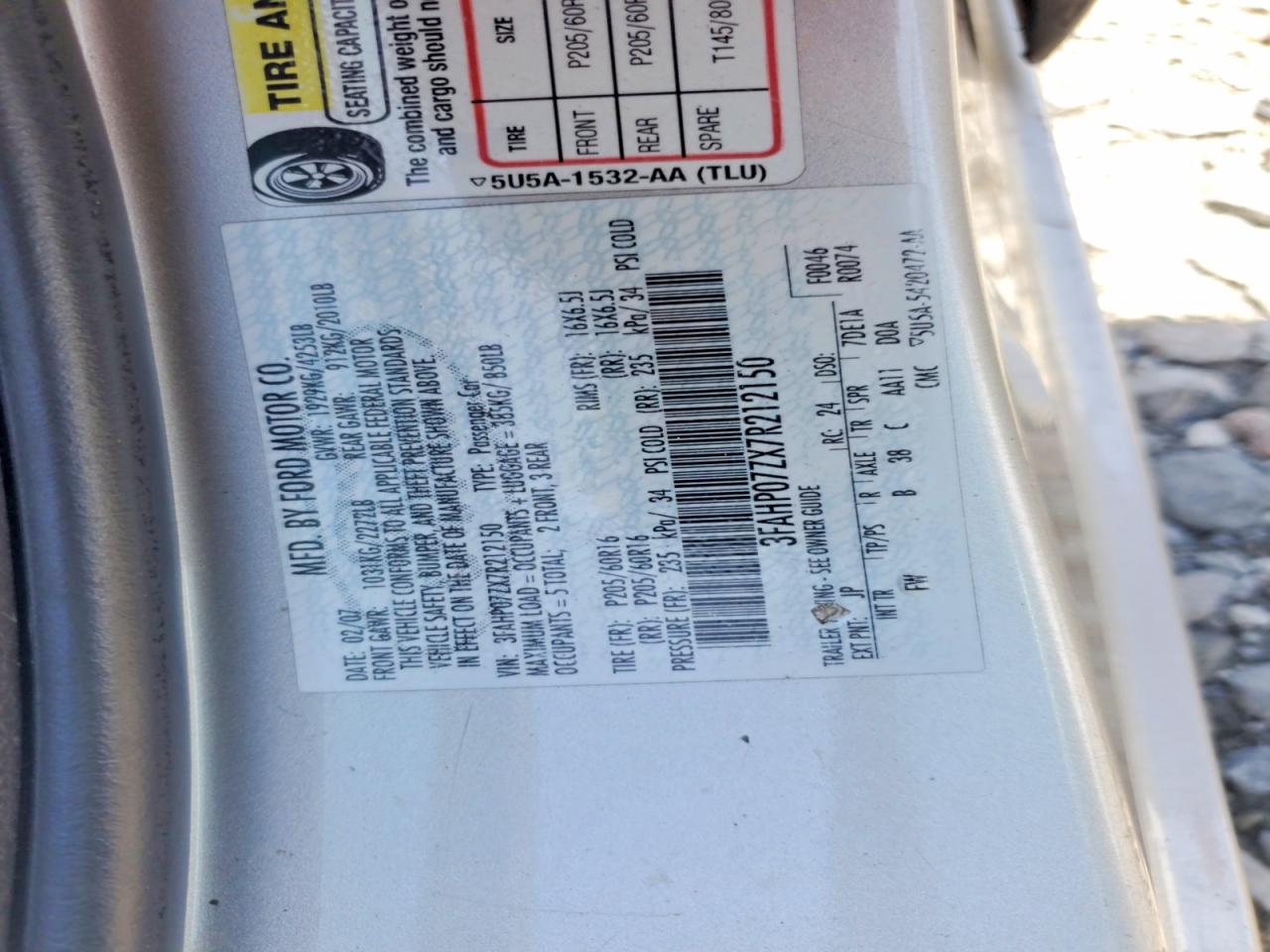2007 Ford Fusion Se Tan vin: 3FAHP07ZX7R212150