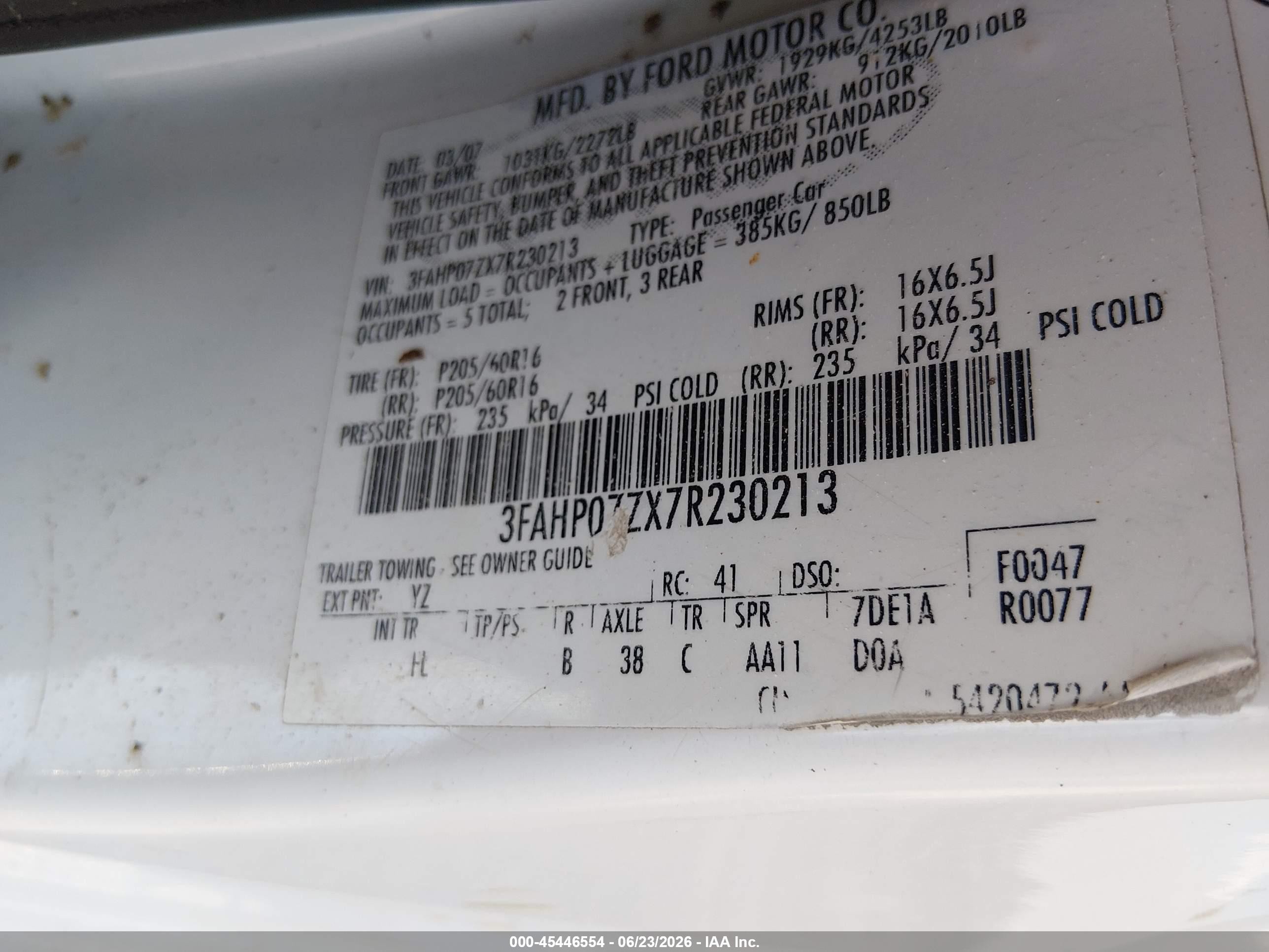 2007 Ford Fusion Se White vin: 3FAHP07ZX7R230213