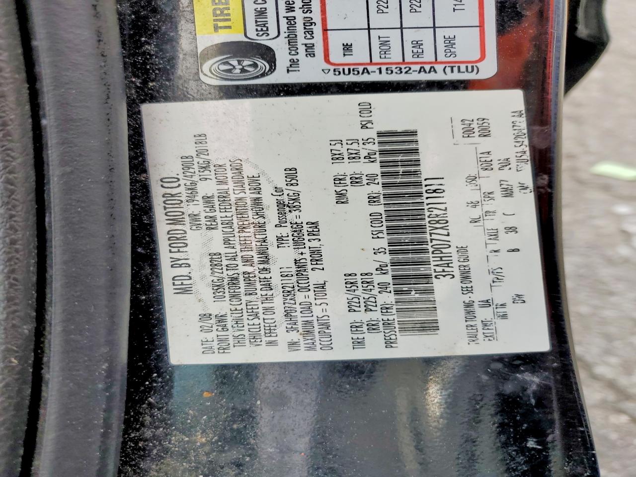 2008 Ford Fusion Se Black vin: 3FAHP07ZX8R211811