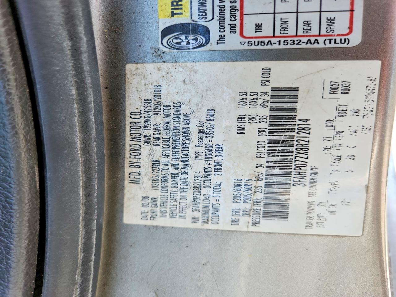 2008 Ford Fusion Se Silver vin: 3FAHP07ZX8R212814