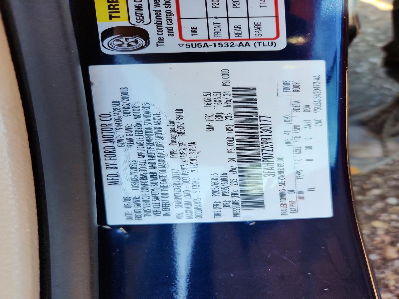2009 Ford Fusion Se Синий vin: 3FAHP07ZX9R130177