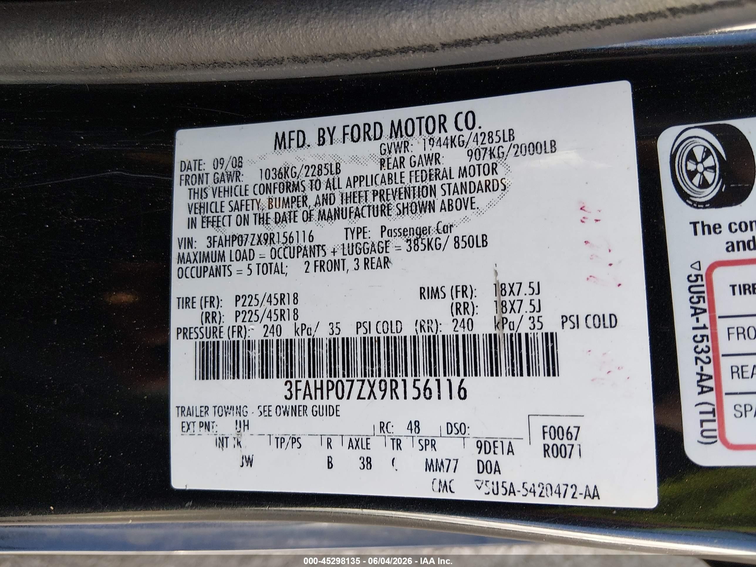 2009 Ford Fusion Se Черный vin: 3FAHP07ZX9R156116
