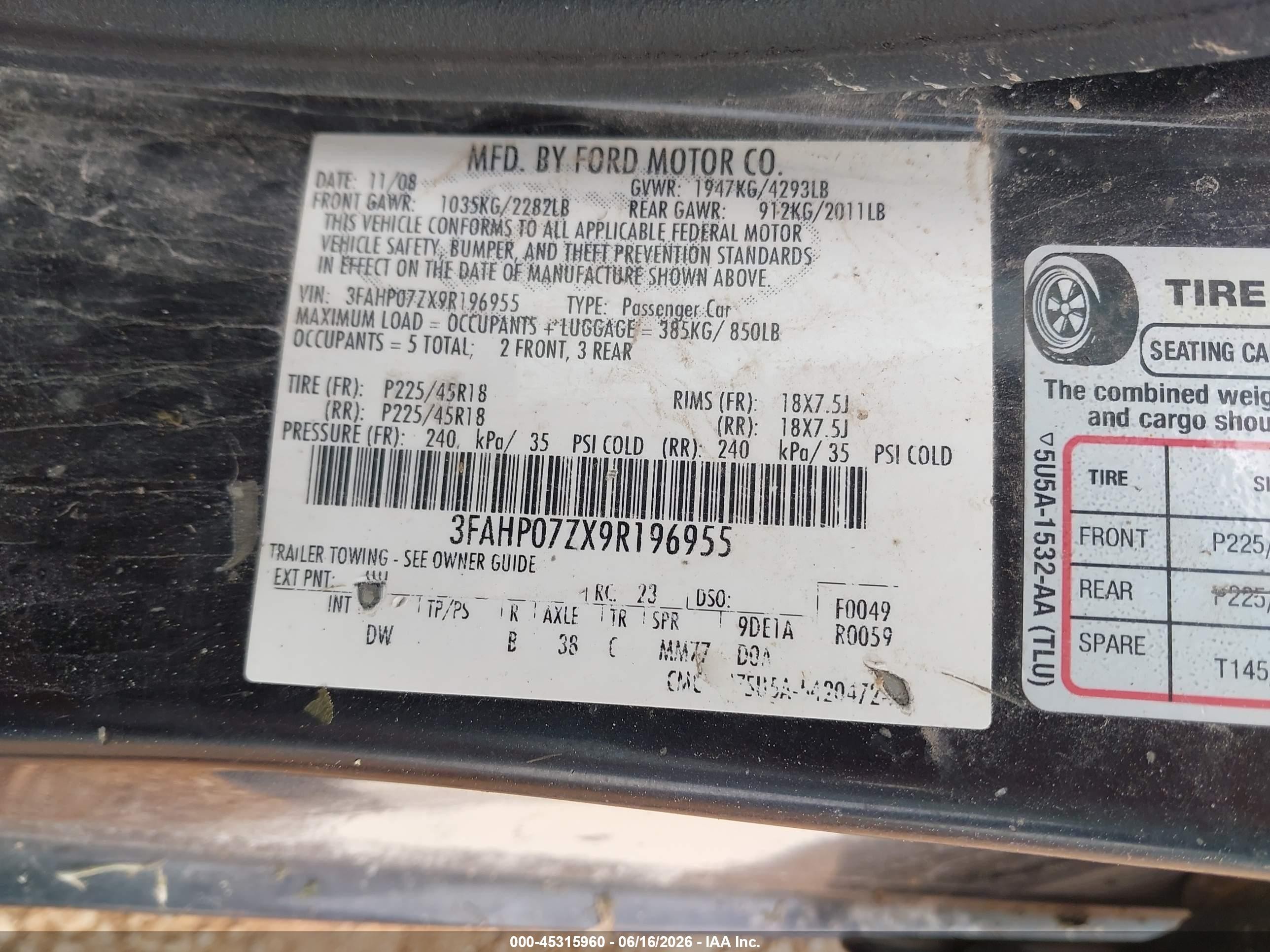 2009 Ford Fusion Se Black vin: 3FAHP07ZX9R196955