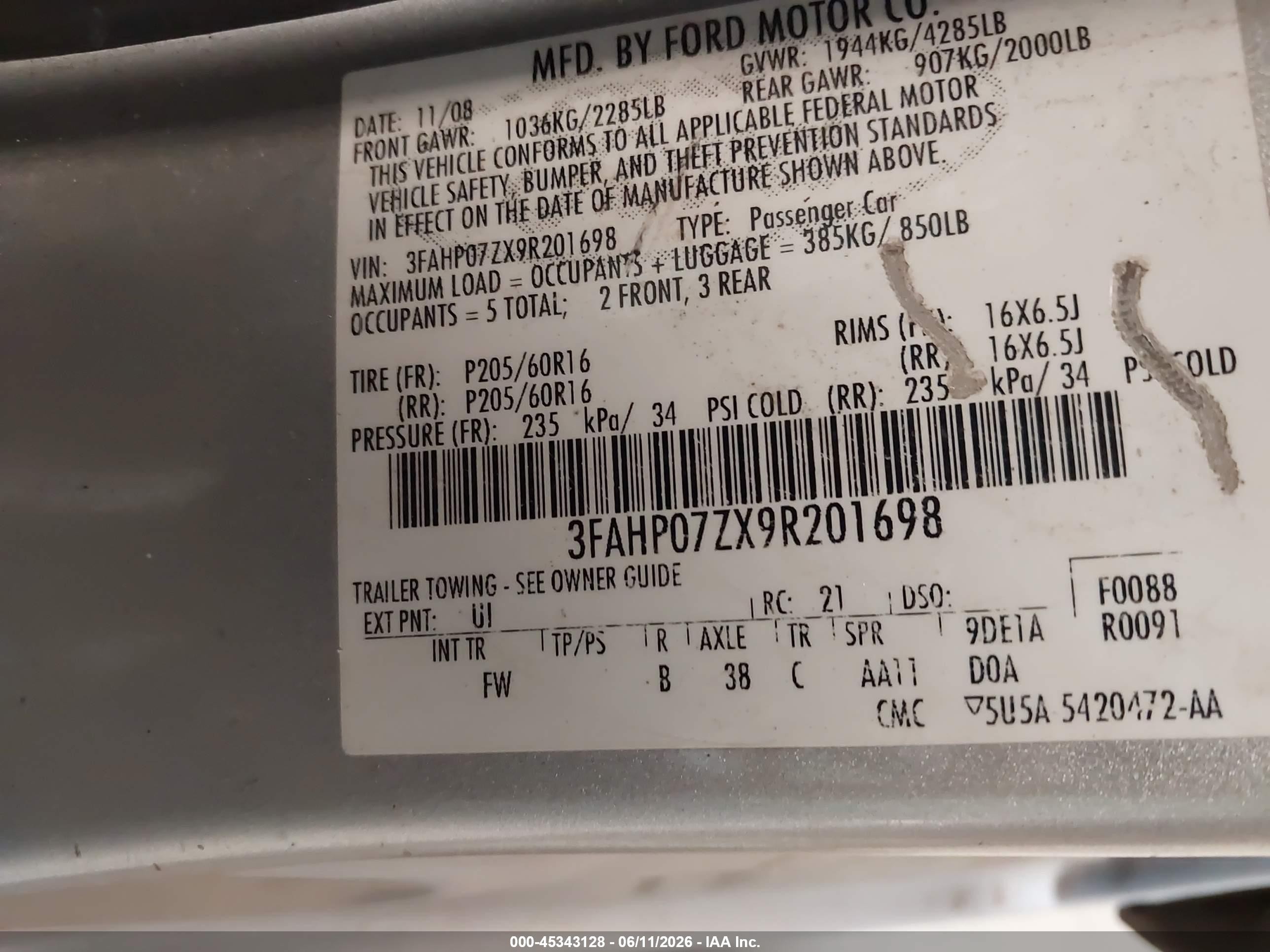 2009 Ford Fusion Se Silver vin: 3FAHP07ZX9R201698