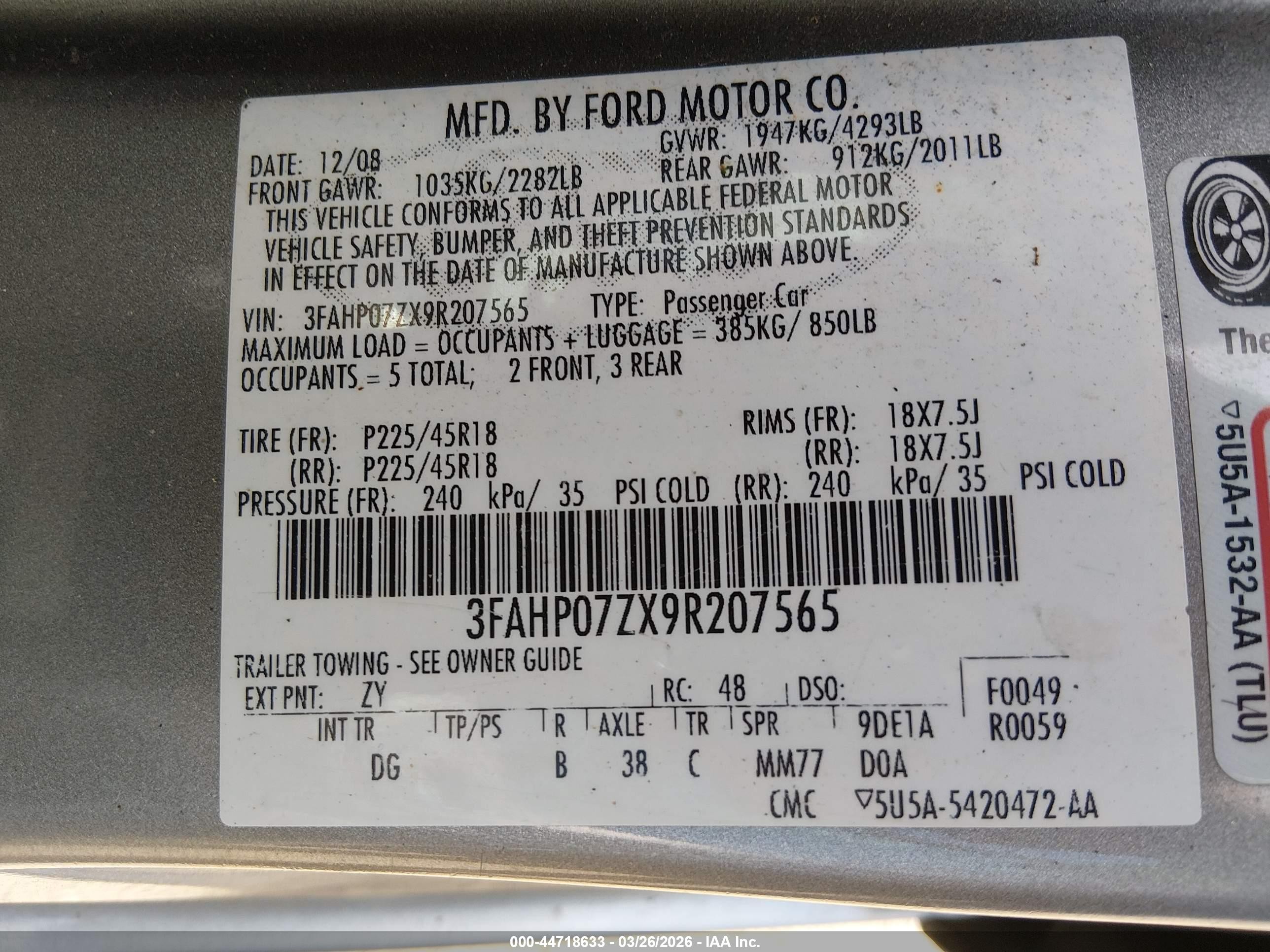 2009 Ford Fusion Se Silver vin: 3FAHP07ZX9R207565