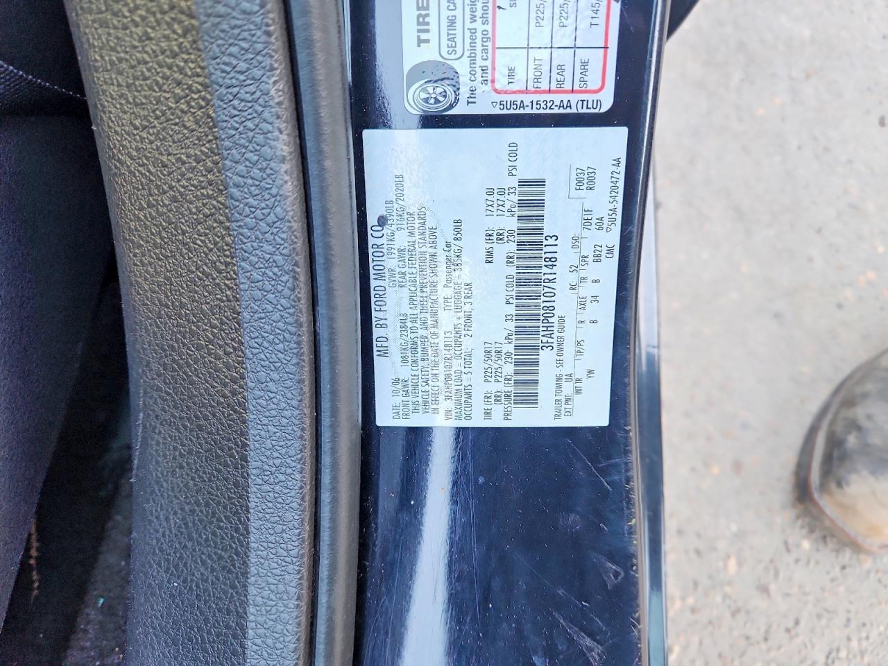 2007 Ford Fusion Sel Black vin: 3FAHP08107R148113