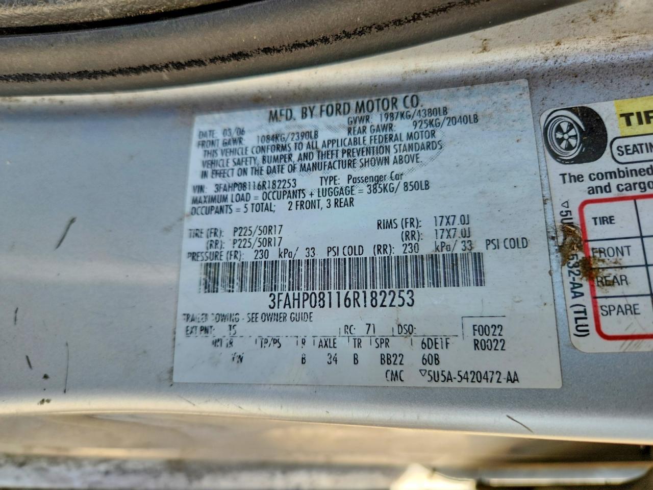 2006 Ford Fusion Sel Silver vin: 3FAHP08116R182253