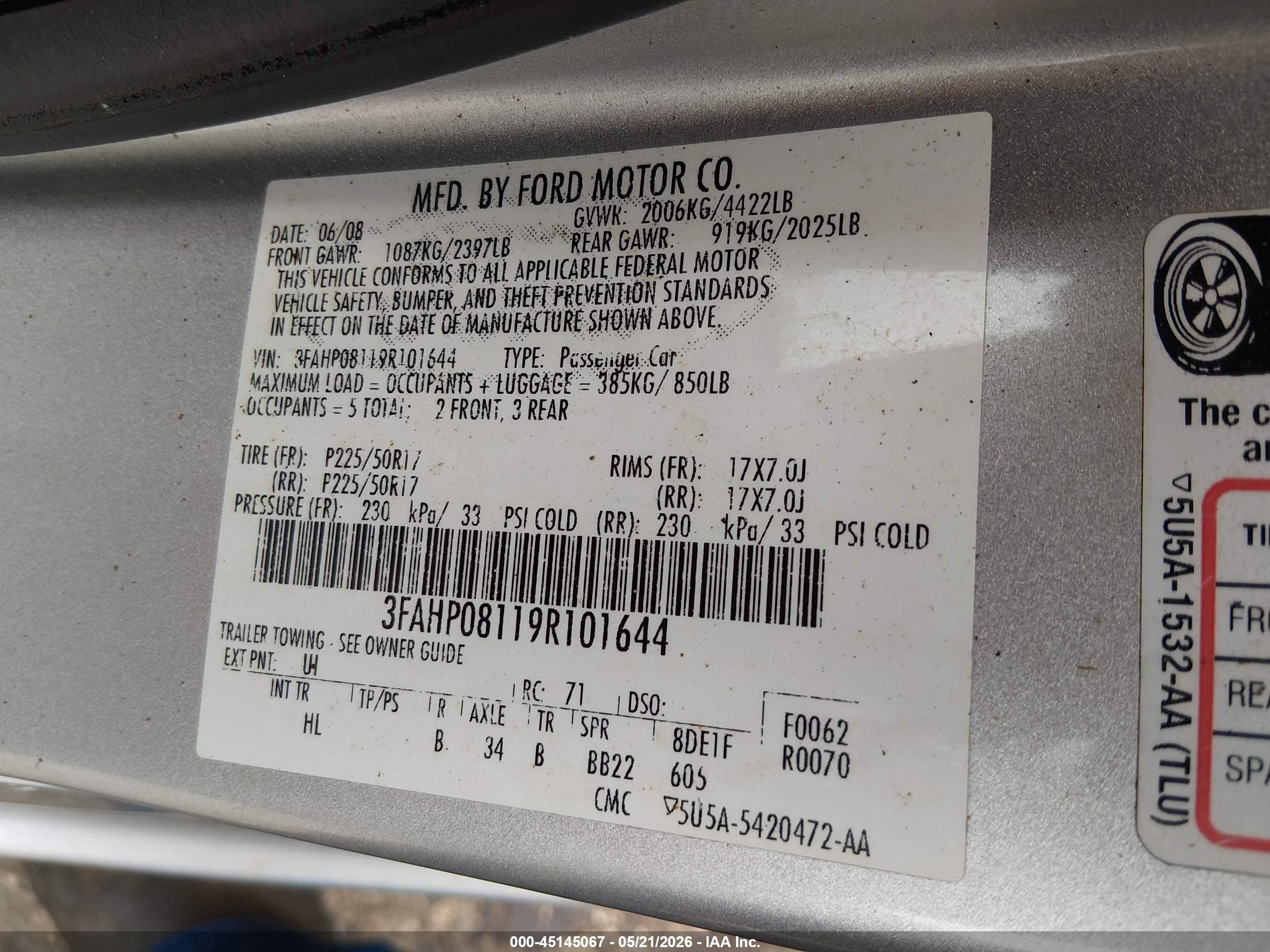 2009 Ford Fusion Sel White vin: 3FAHP08119R101644