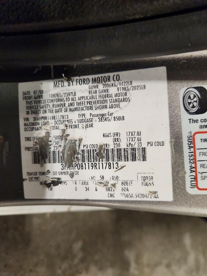 2009 Ford Fusion Sel Tan vin: 3FAHP08119R117813
