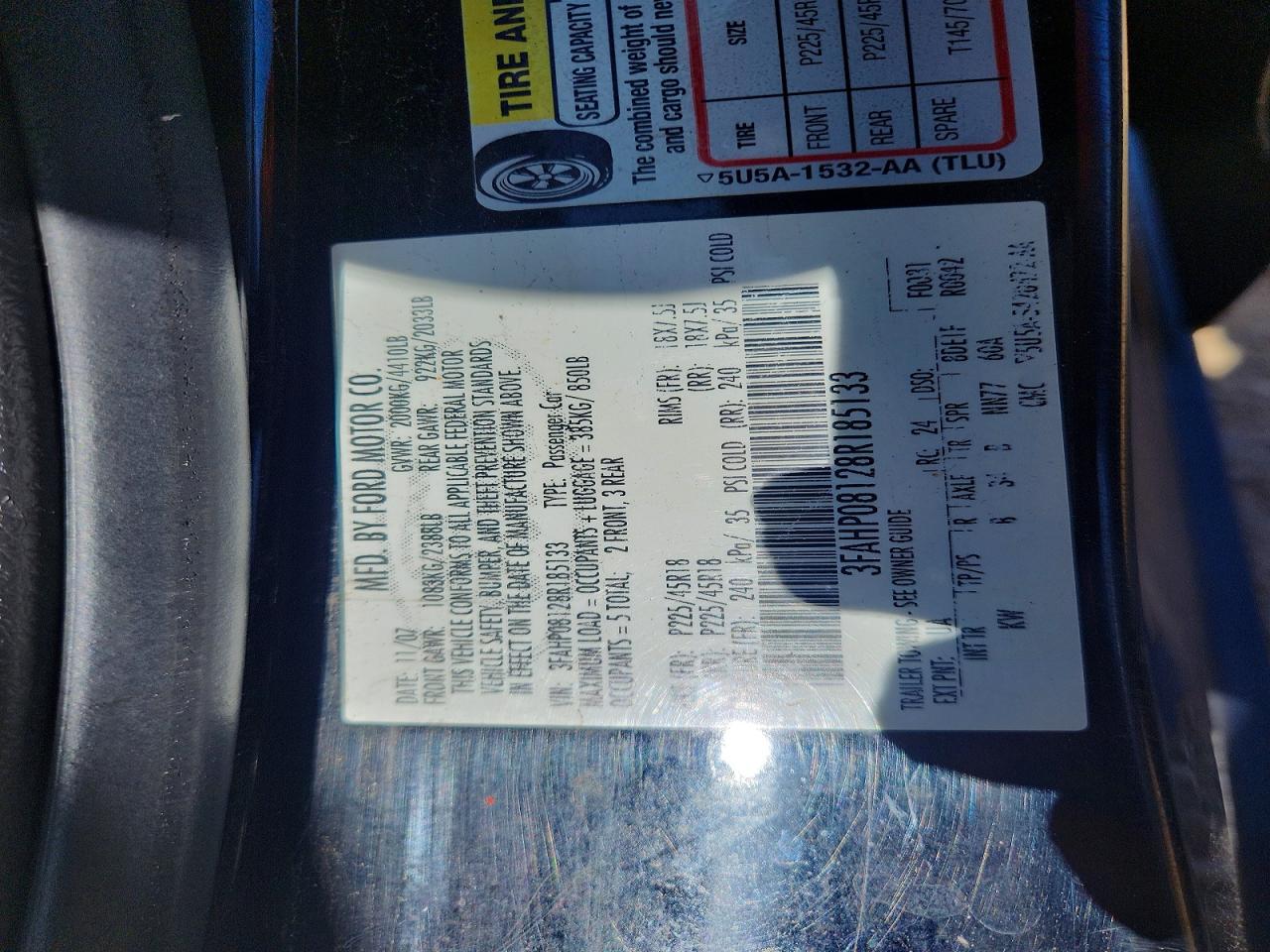 2008 Ford Fusion Black vin: 3FAHP08128R185133