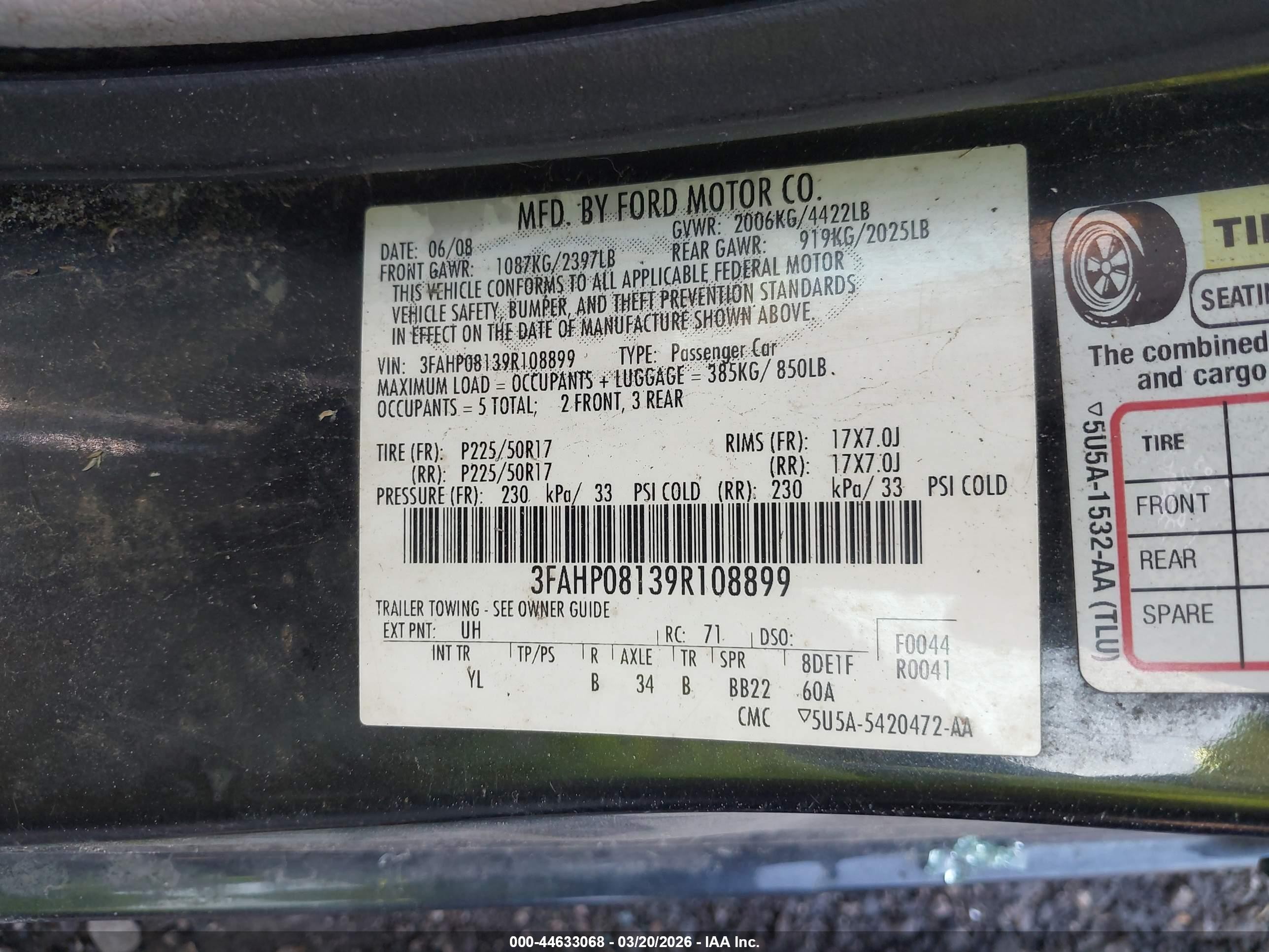 2009 Ford Fusion Sel Black vin: 3FAHP08139R108899