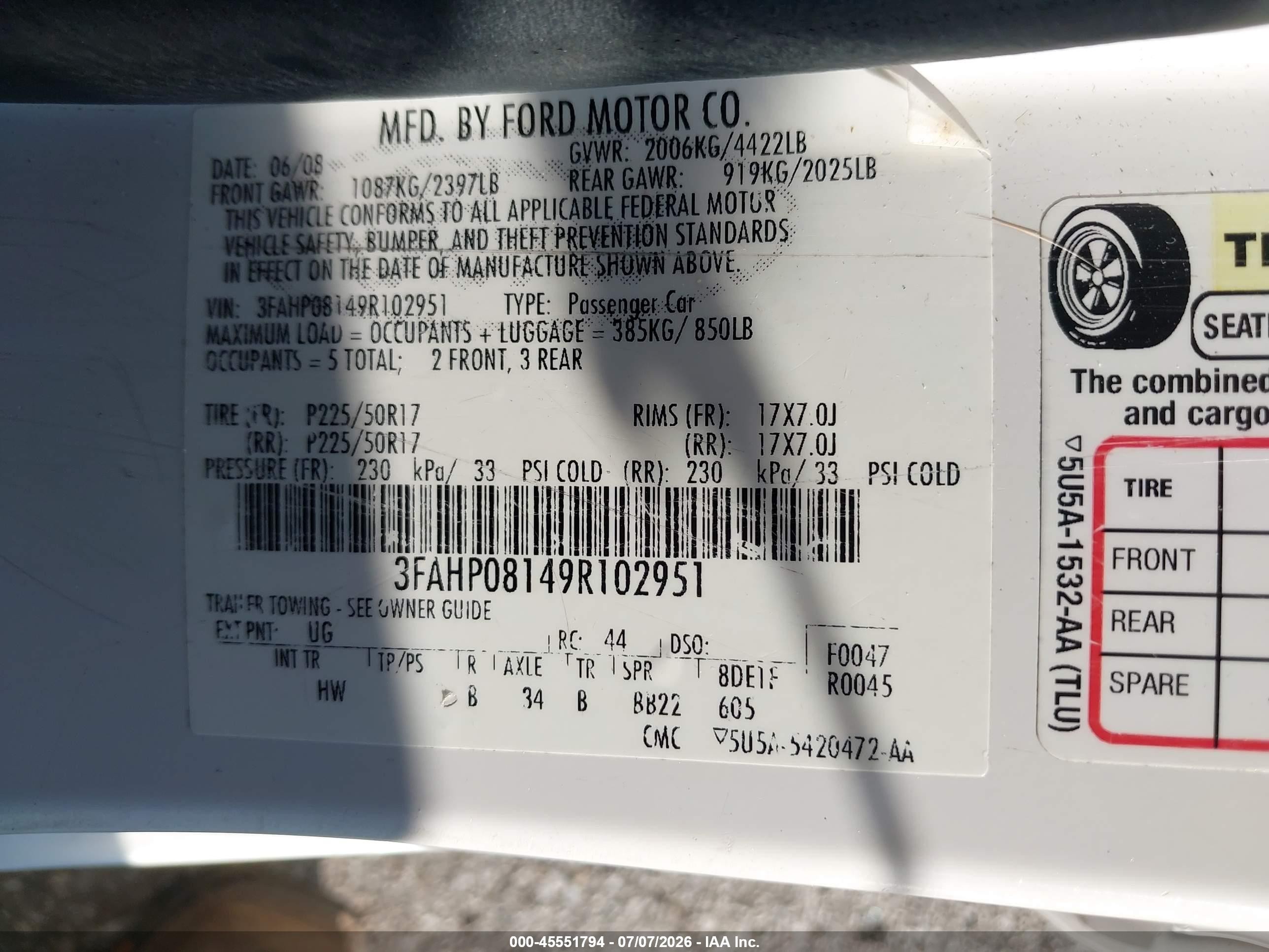 2009 Ford Fusion Sel White vin: 3FAHP08149R102951