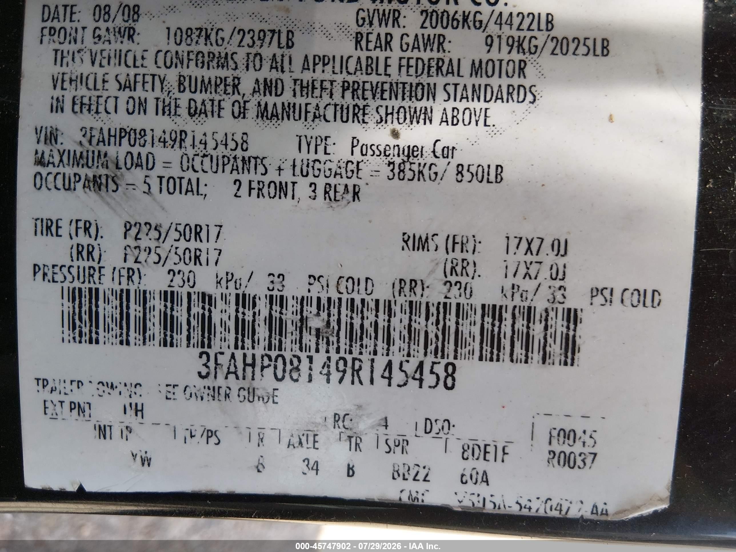 2009 Ford Fusion Sel Black vin: 3FAHP08149R145458