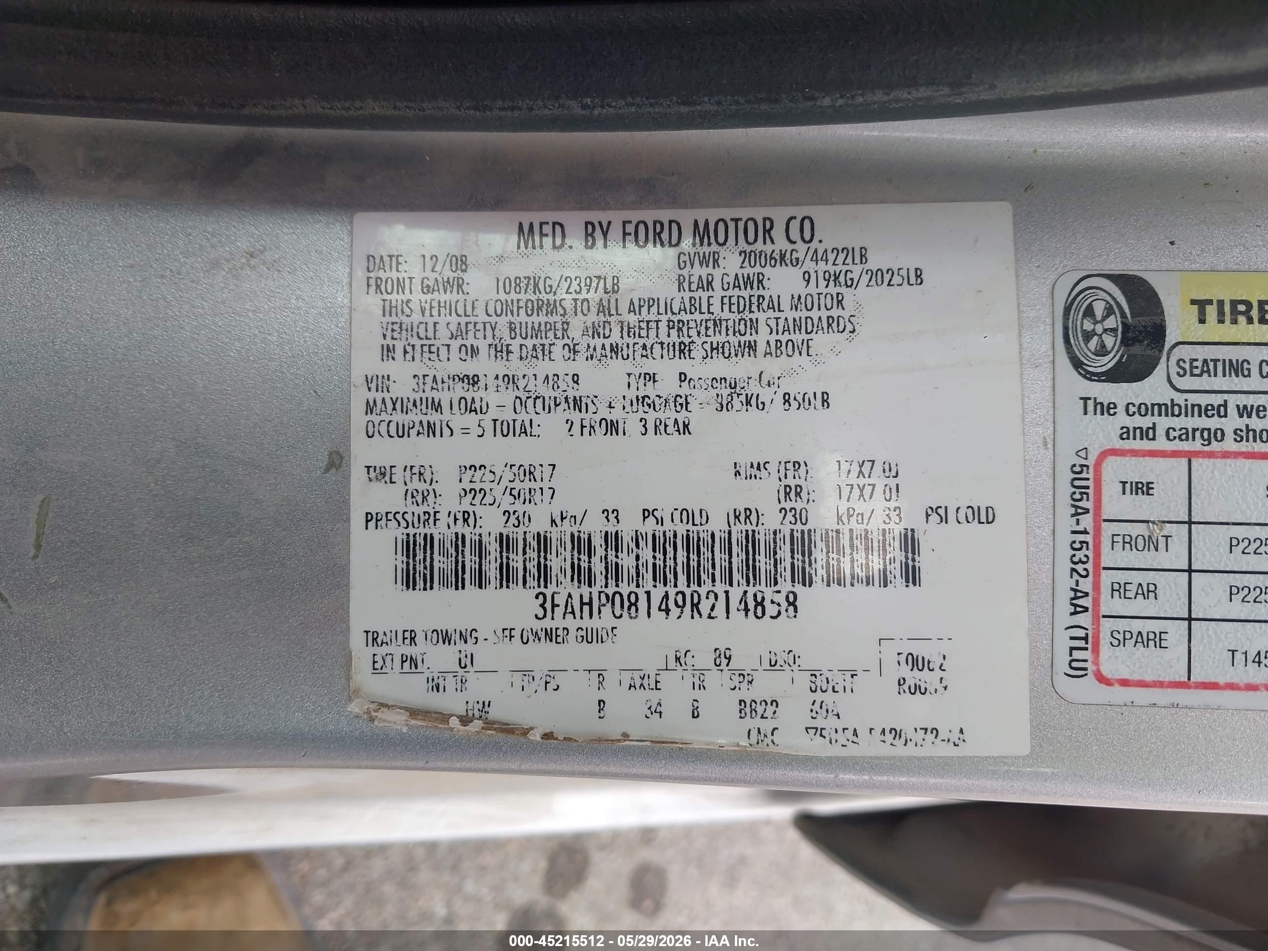 2009 Ford Fusion Sel Серебряный vin: 3FAHP08149R214858