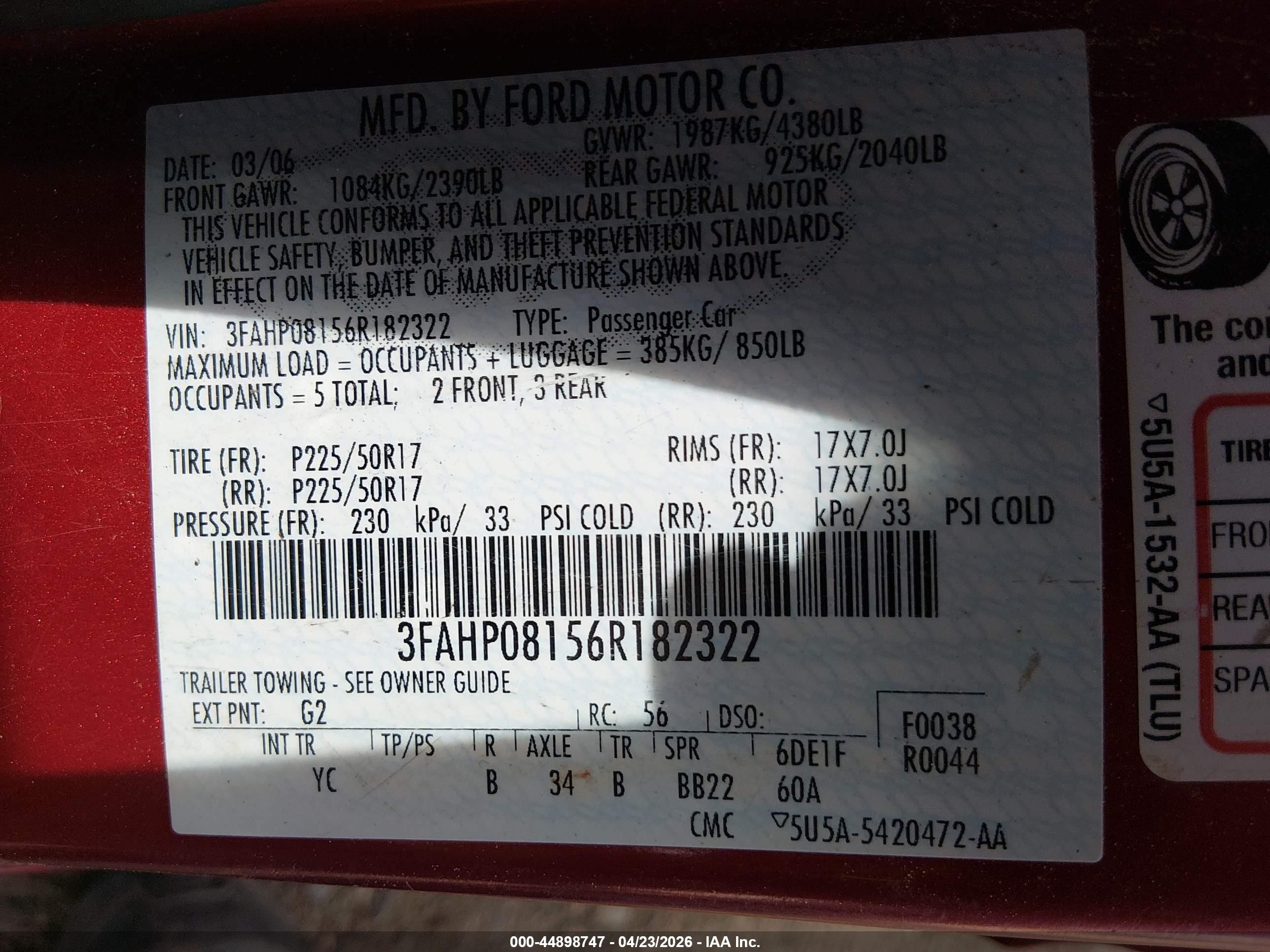 2006 Ford Fusion Sel Красный vin: 3FAHP08156R182322