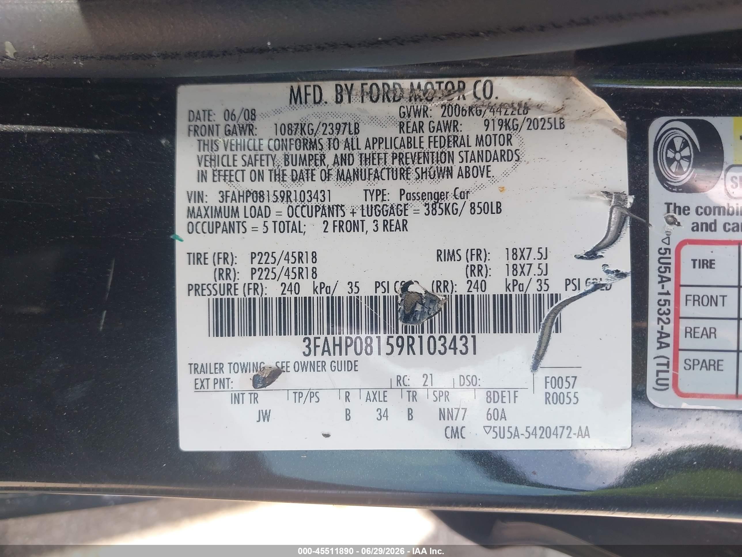 2009 Ford Fusion Sel Black vin: 3FAHP08159R103431