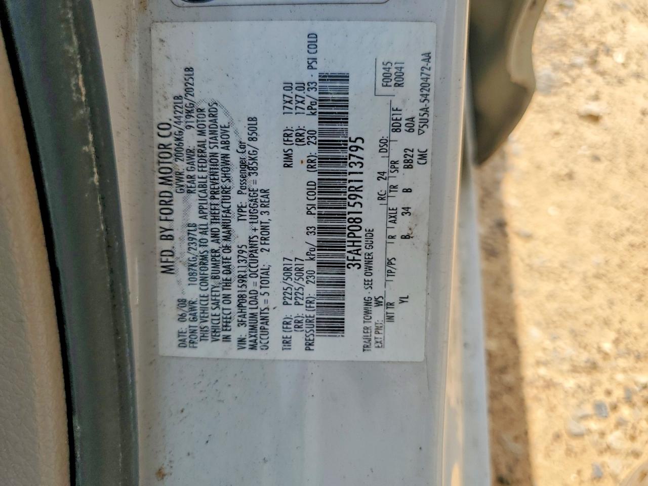 2009 Ford Fusion Sel White vin: 3FAHP08159R113795