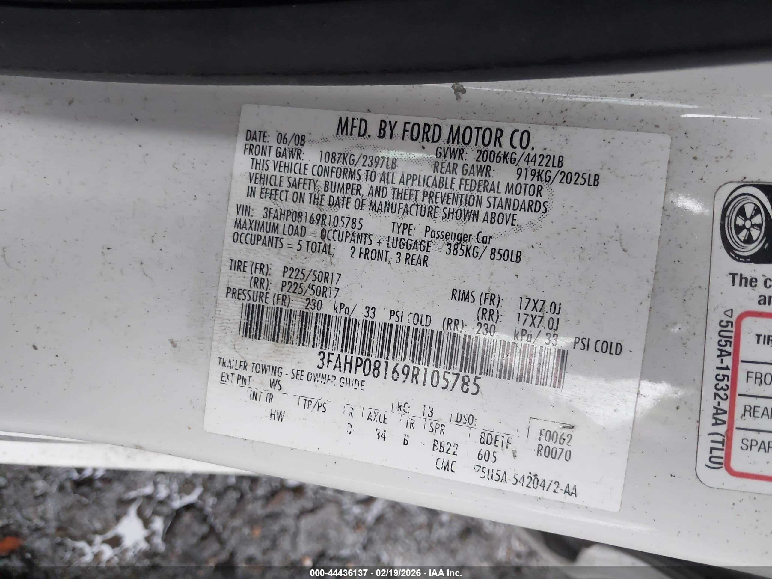 2009 Ford Fusion Sel White vin: 3FAHP08169R105785