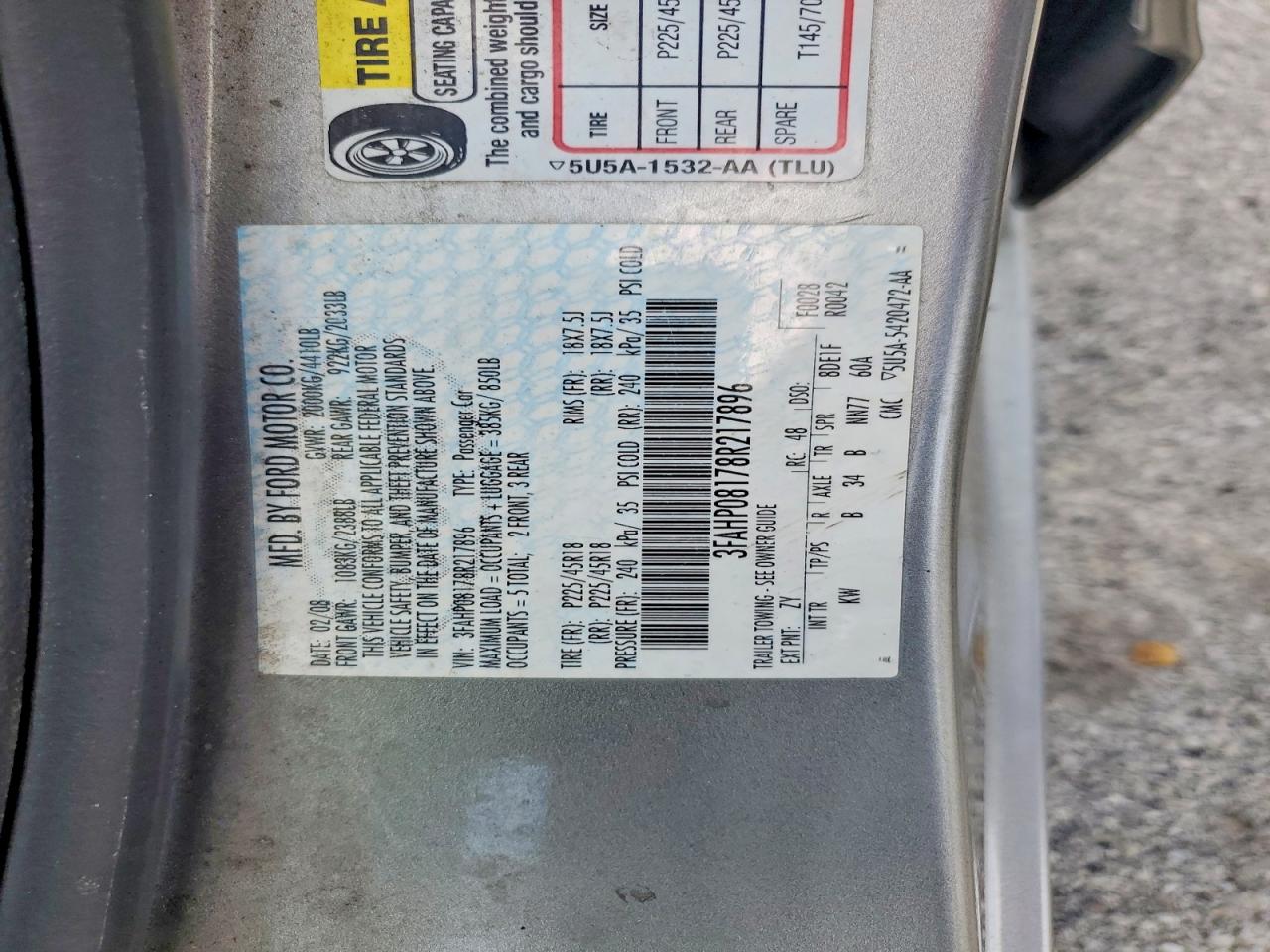 2008 Ford Fusion Sel Gray vin: 3FAHP08178R217896