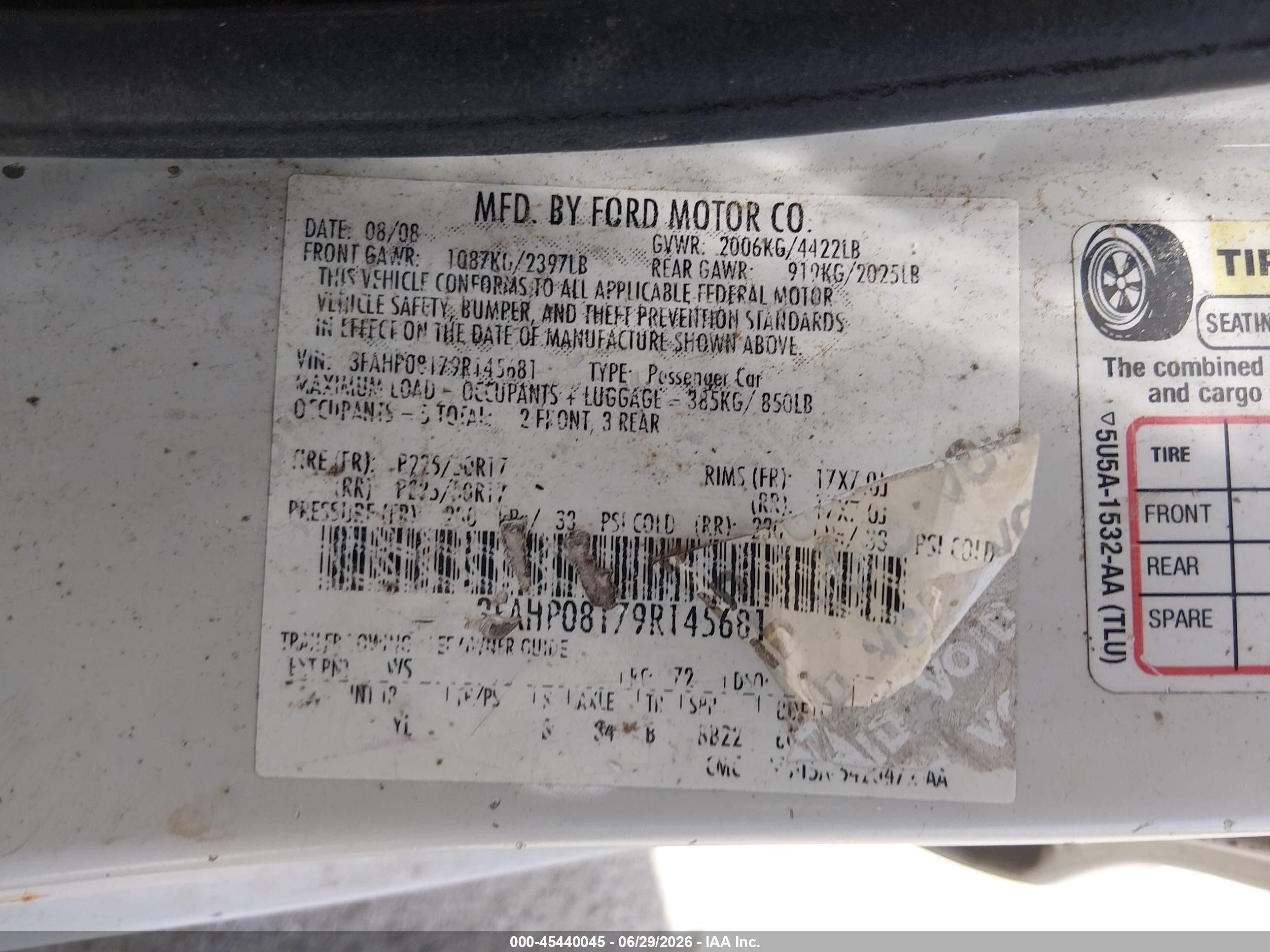2009 Ford Fusion Sel Cream vin: 3FAHP08179R145681