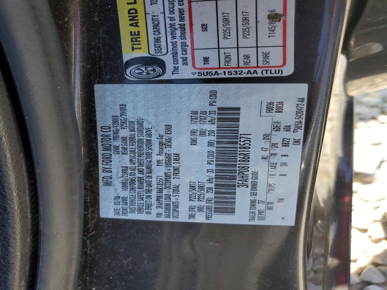 2006 Ford Fusion Sel Gray vin: 3FAHP08186R185571