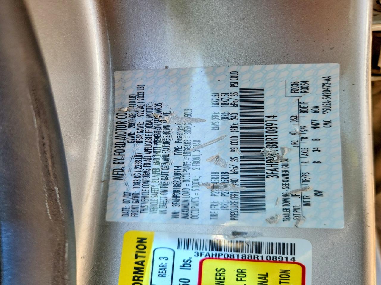 2008 Ford Fusion Sel Silver vin: 3FAHP08188R108914