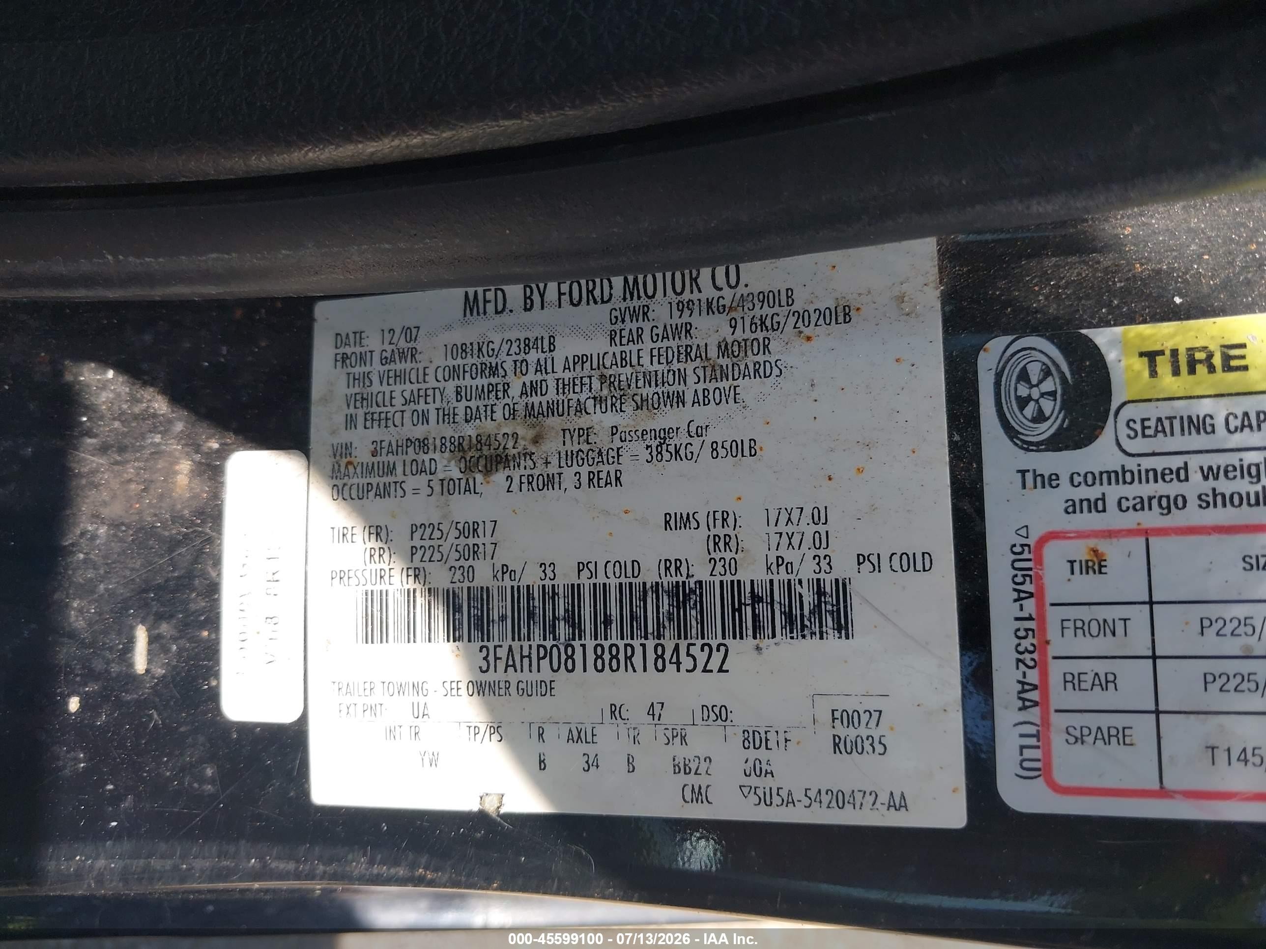 2008 Ford Fusion Sel Black vin: 3FAHP08188R184522