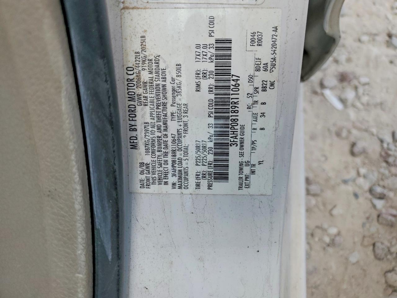 2009 Ford Fusion Sel Белый vin: 3FAHP08189R110647