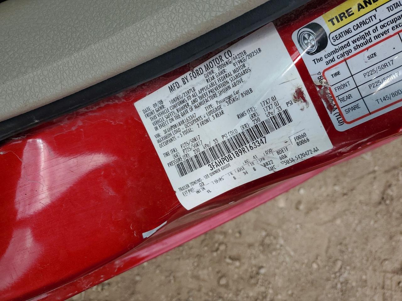 2009 Ford Fusion Sel Maroon vin: 3FAHP08189R163347