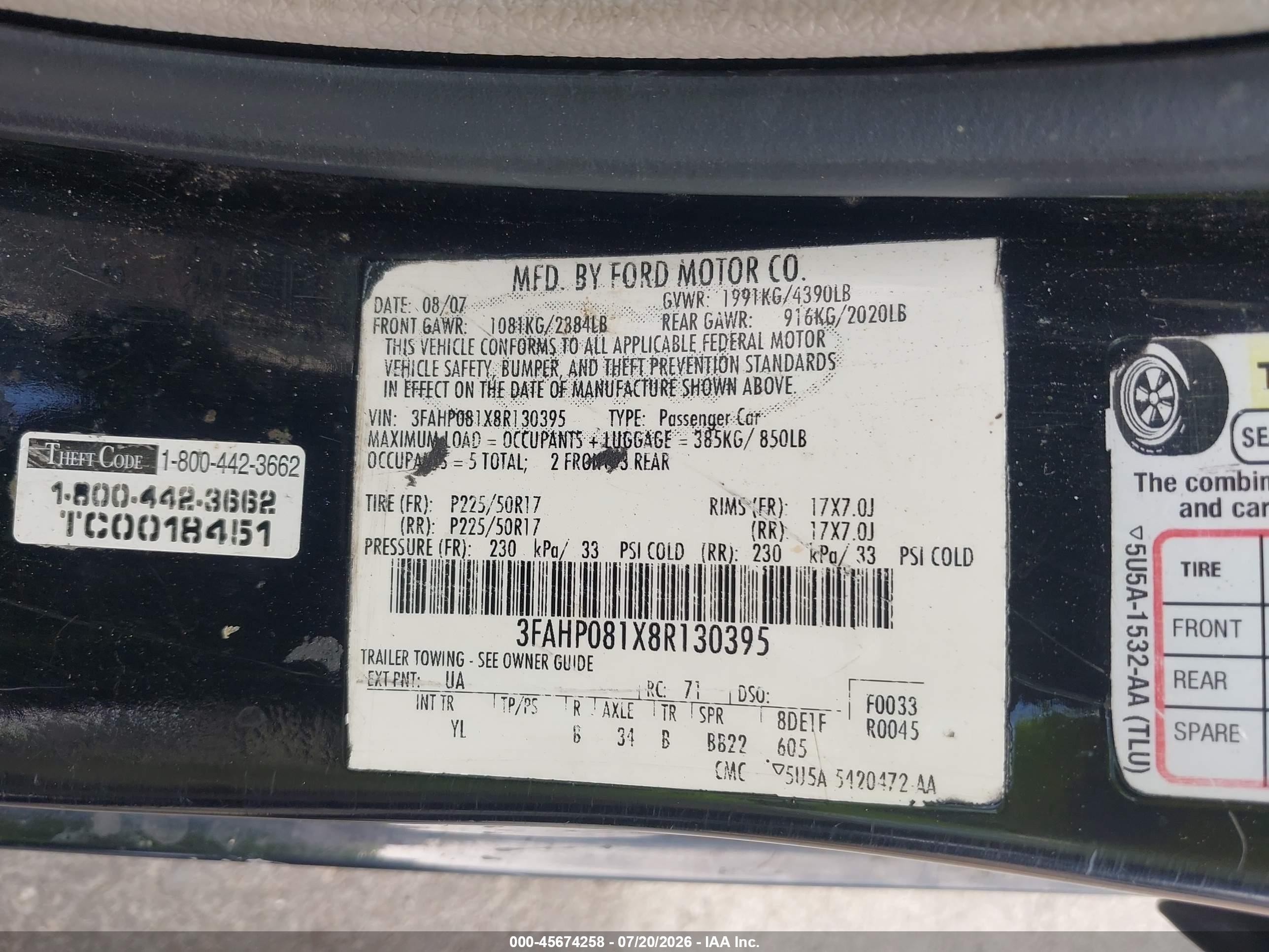 2008 Ford Fusion Sel Black vin: 3FAHP081X8R130395