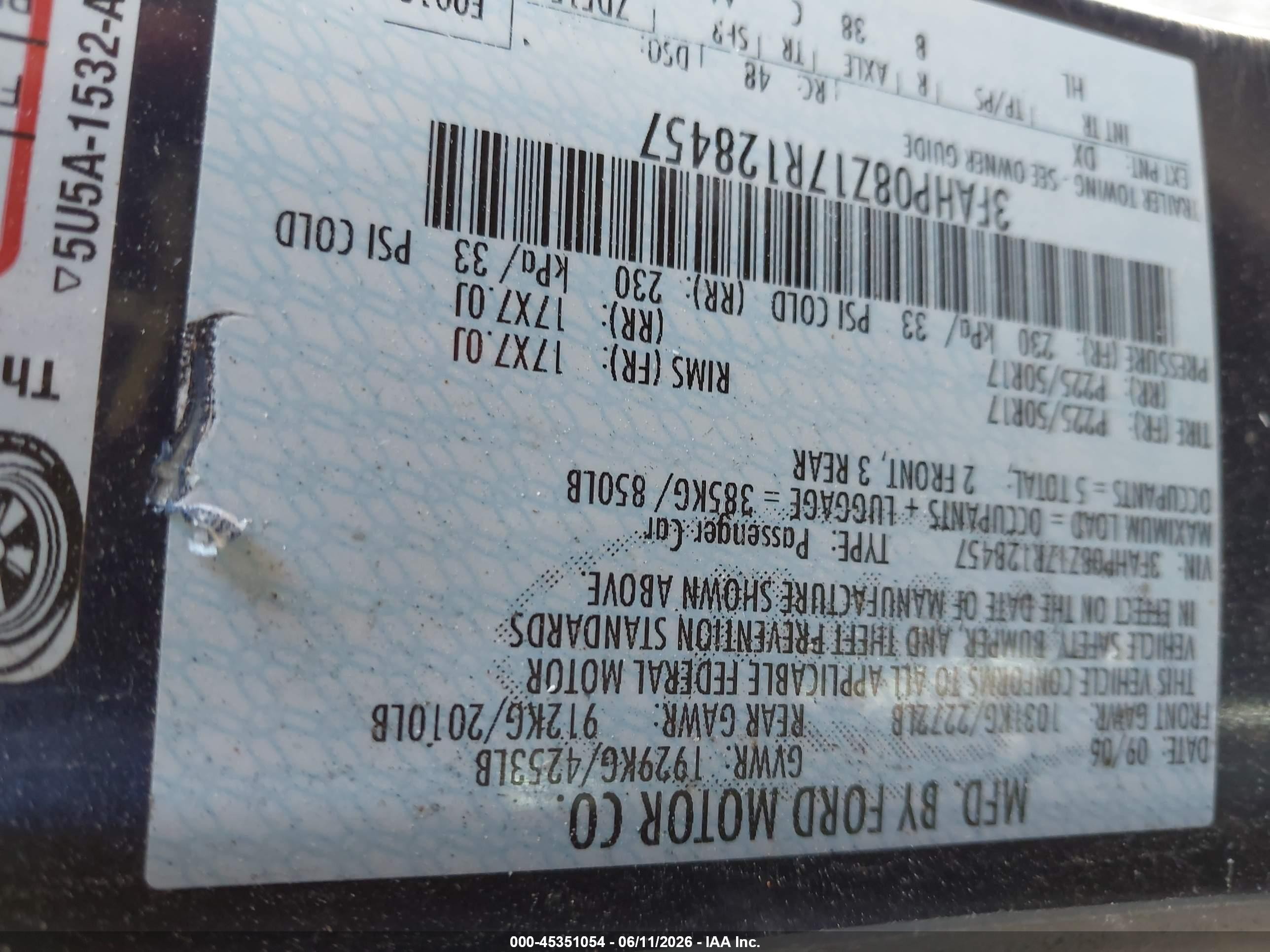 2007 Ford Fusion Sel Blue vin: 3FAHP08Z17R128457